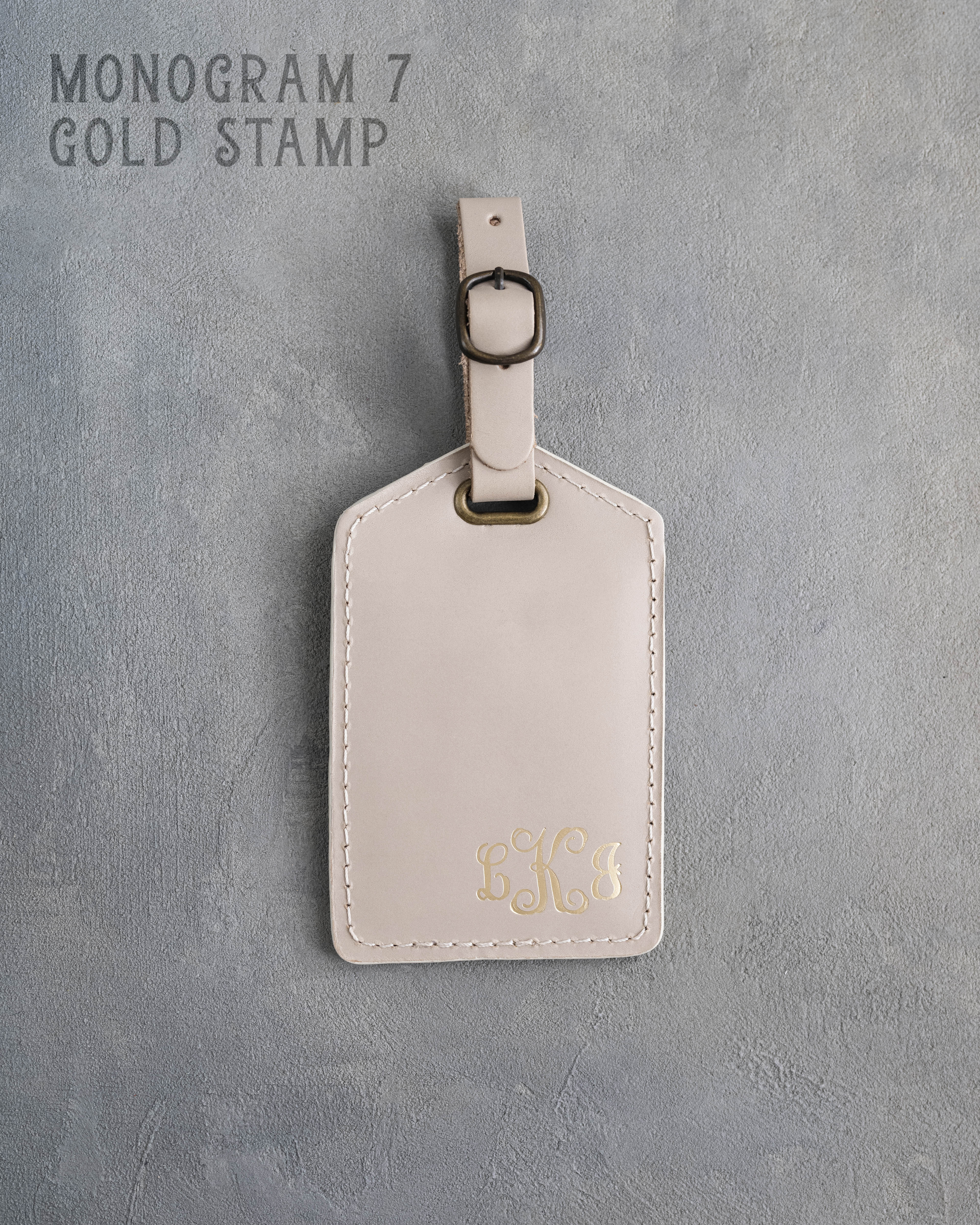 Gray Sand Leather Luggage Tag Personalized