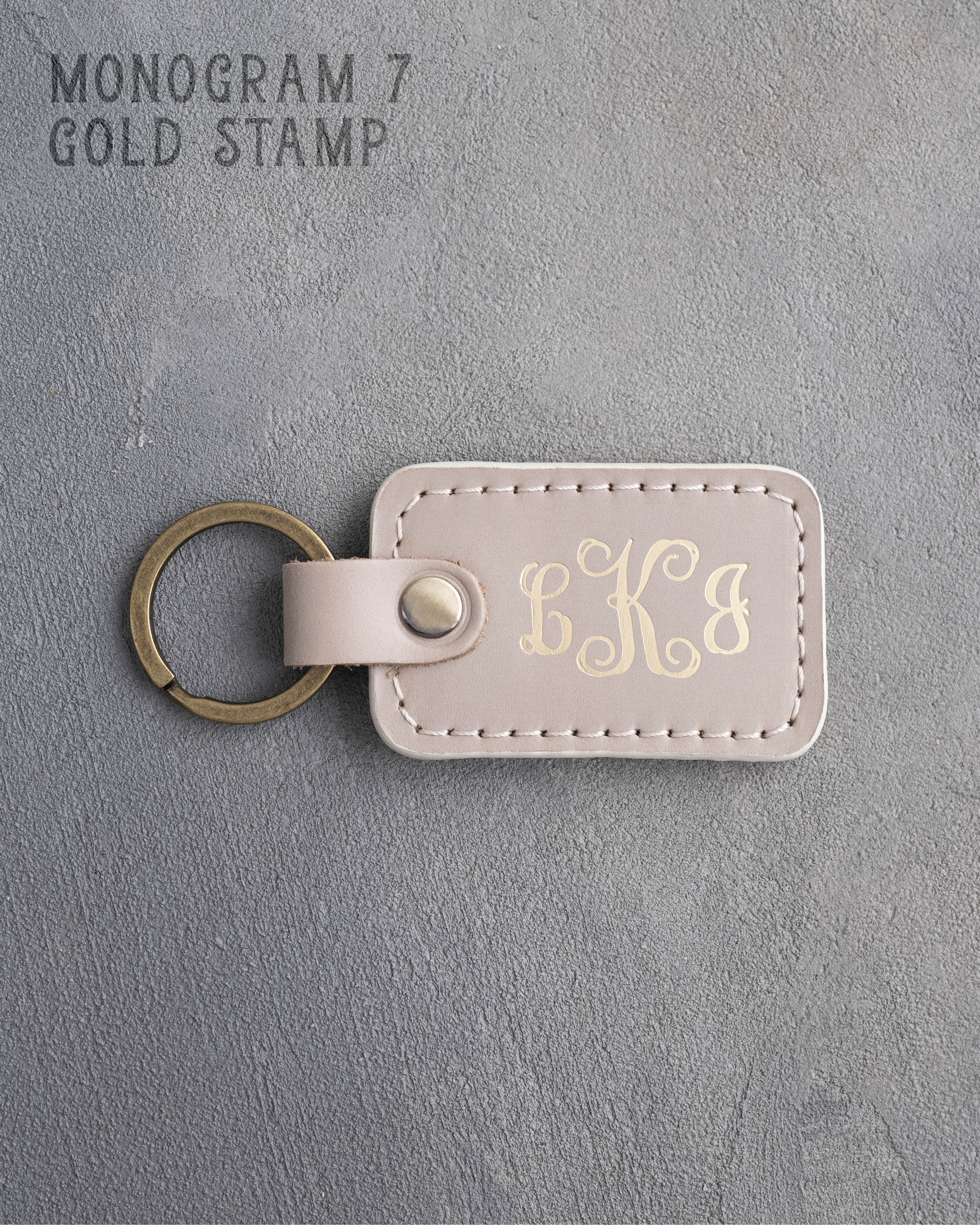 Personalized Leather Keychain in Gray Sand Leather