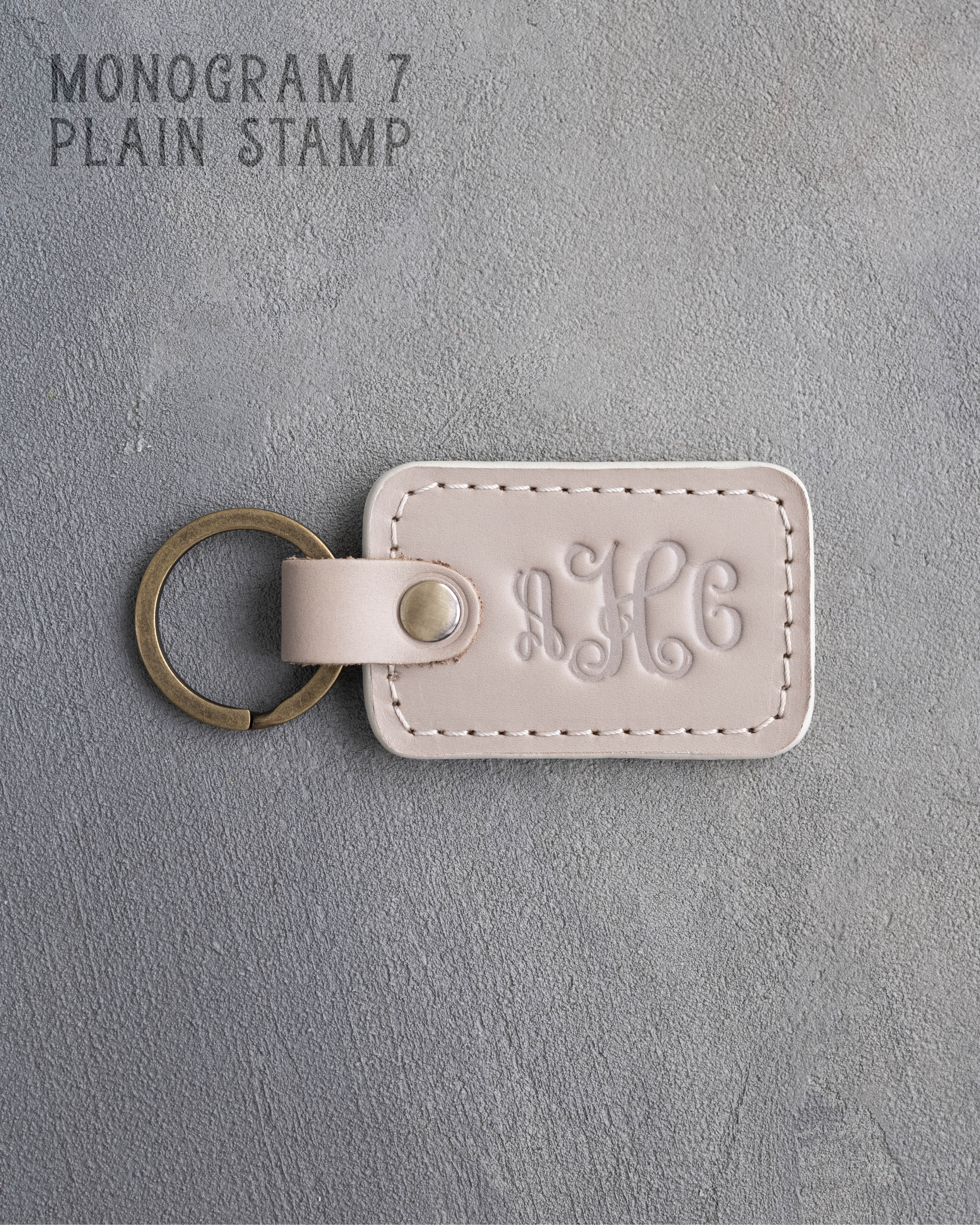 Personalized Leather Keychain in Gray Sand Leather