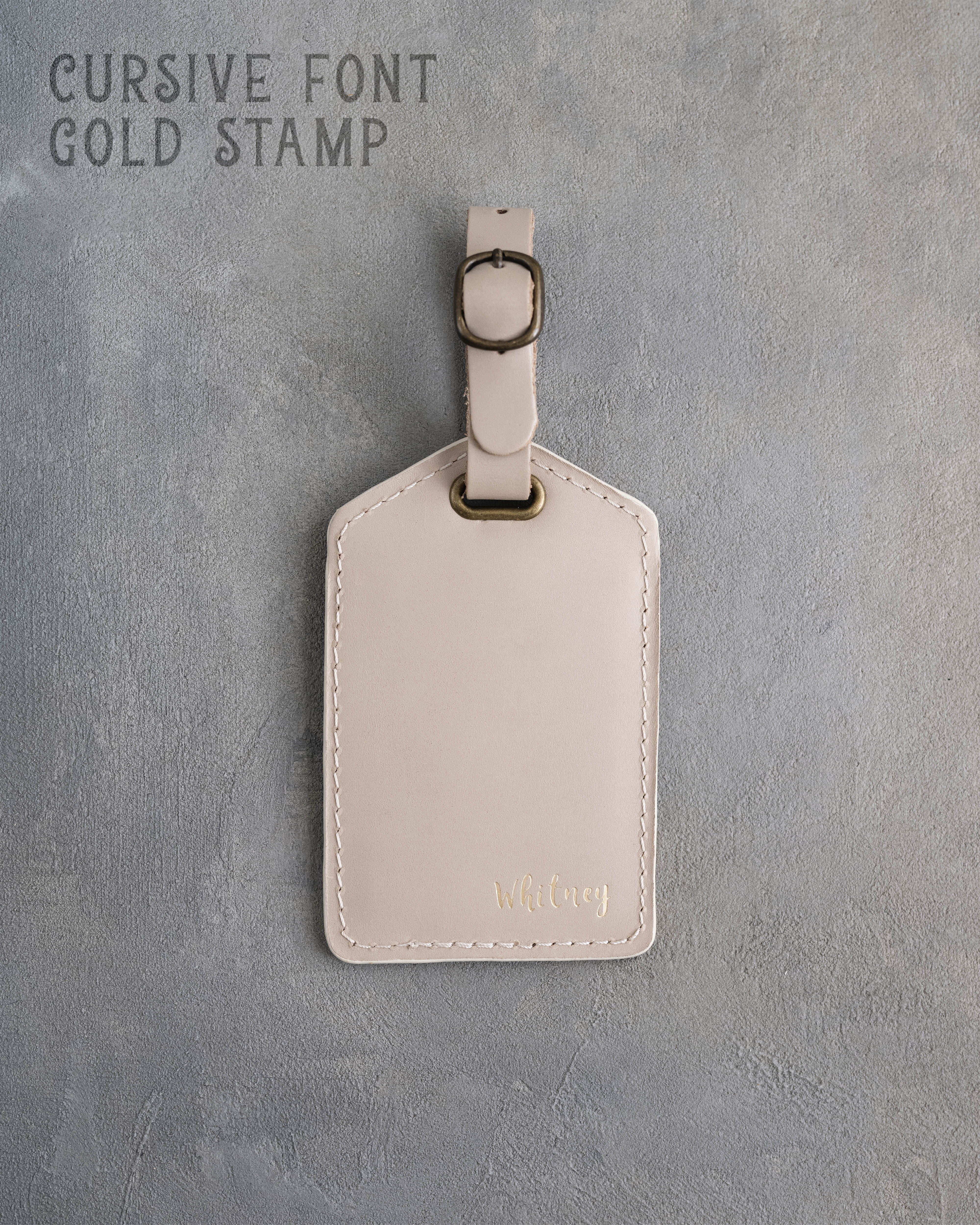 Gray Sand Leather Luggage Tag Personalized