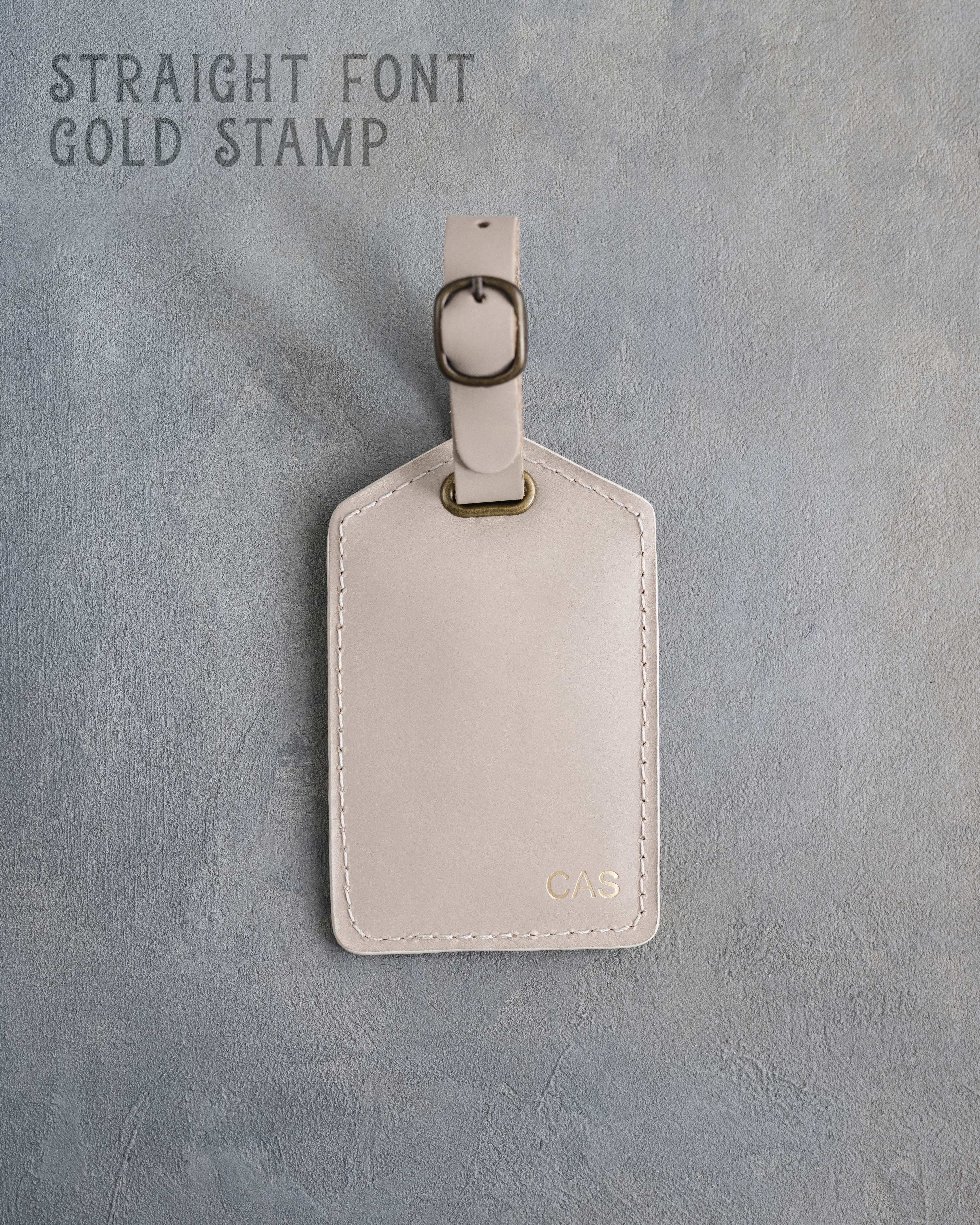 Gray Sand Leather Luggage Tag Personalized