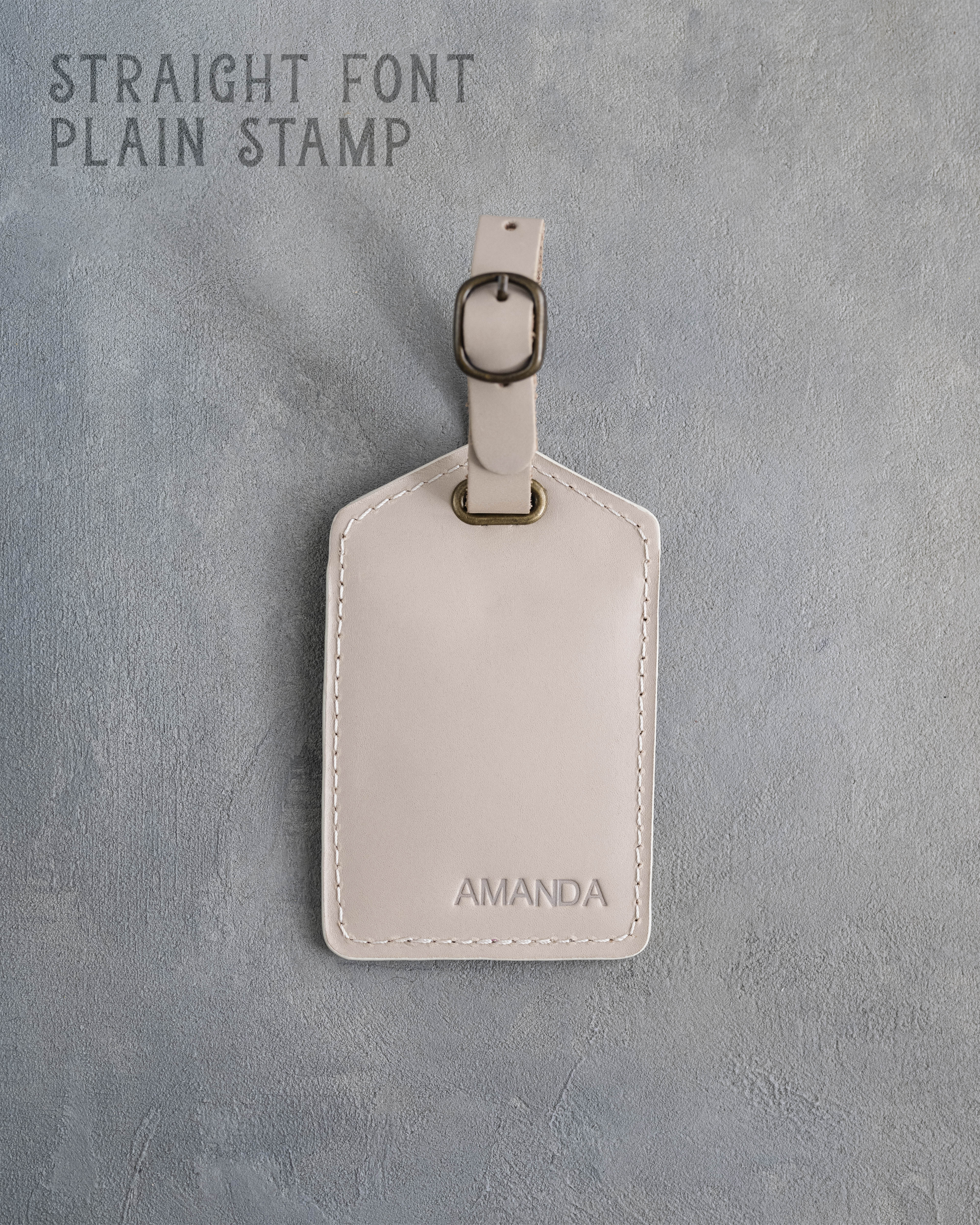 Gray Sand Leather Luggage Tag Personalized