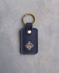Floral Initial Keychain in Blueberry Leather