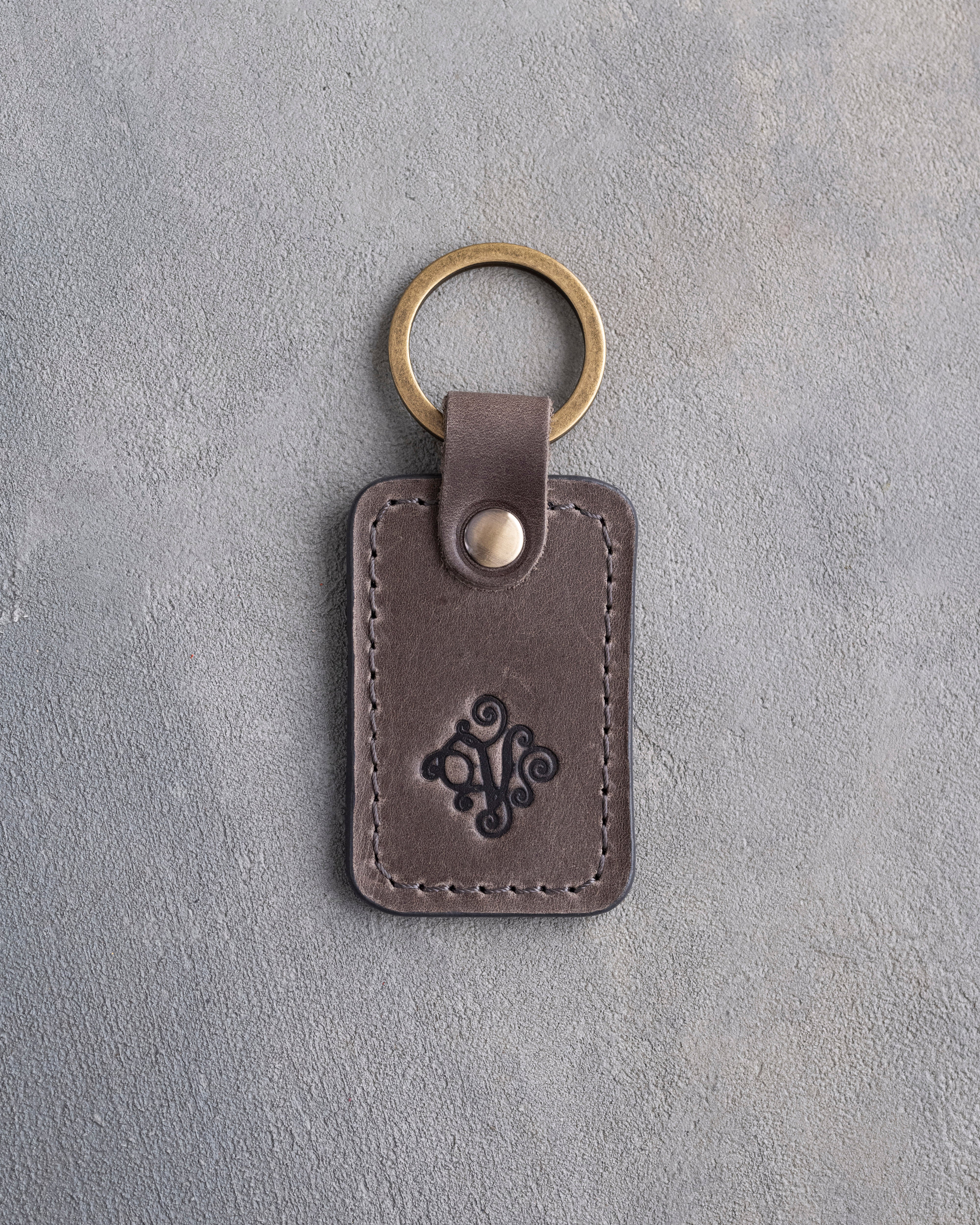 Floral Initial Keychain in Country Gray Leather