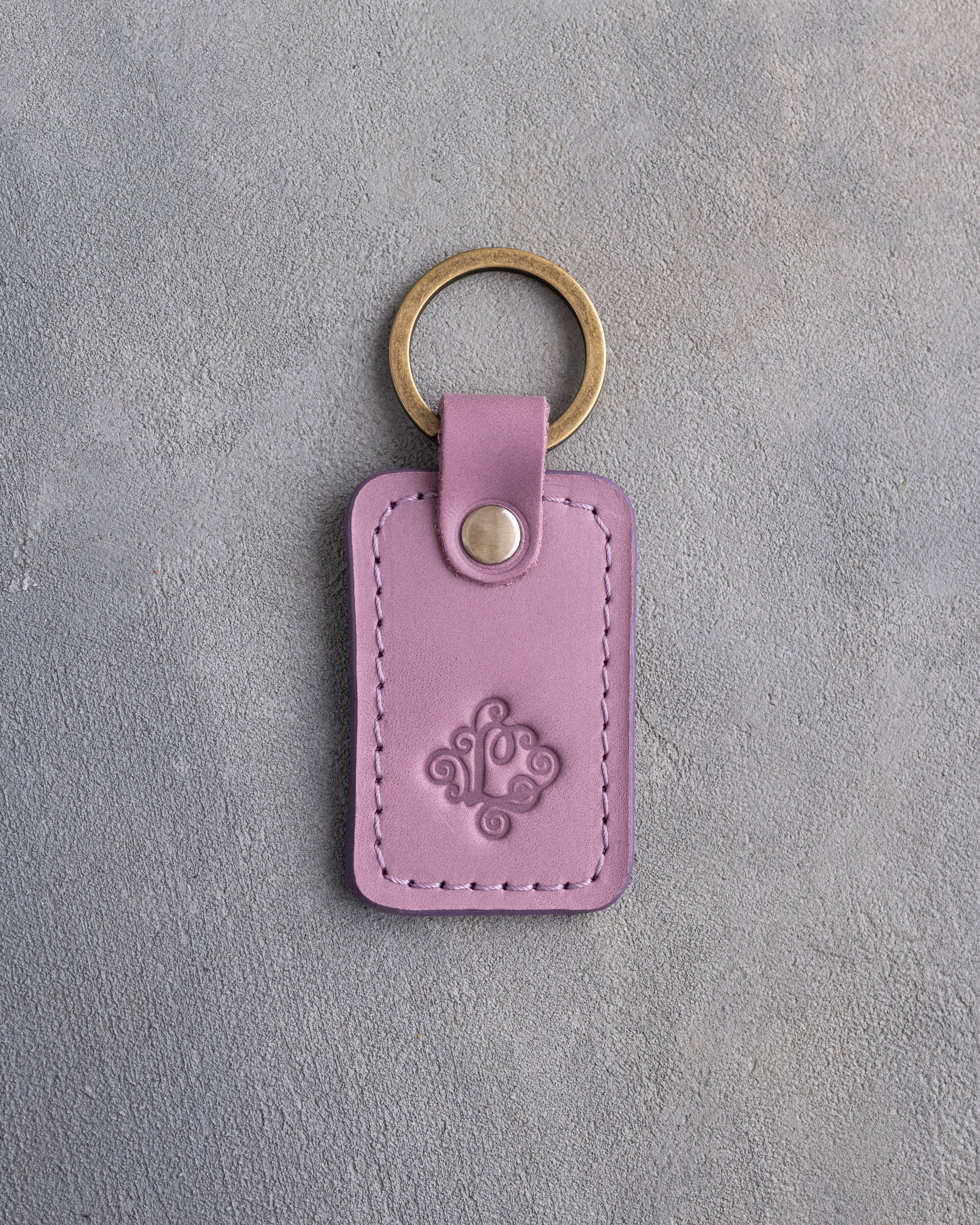 Floral Initial Keychain in Lilac Leather