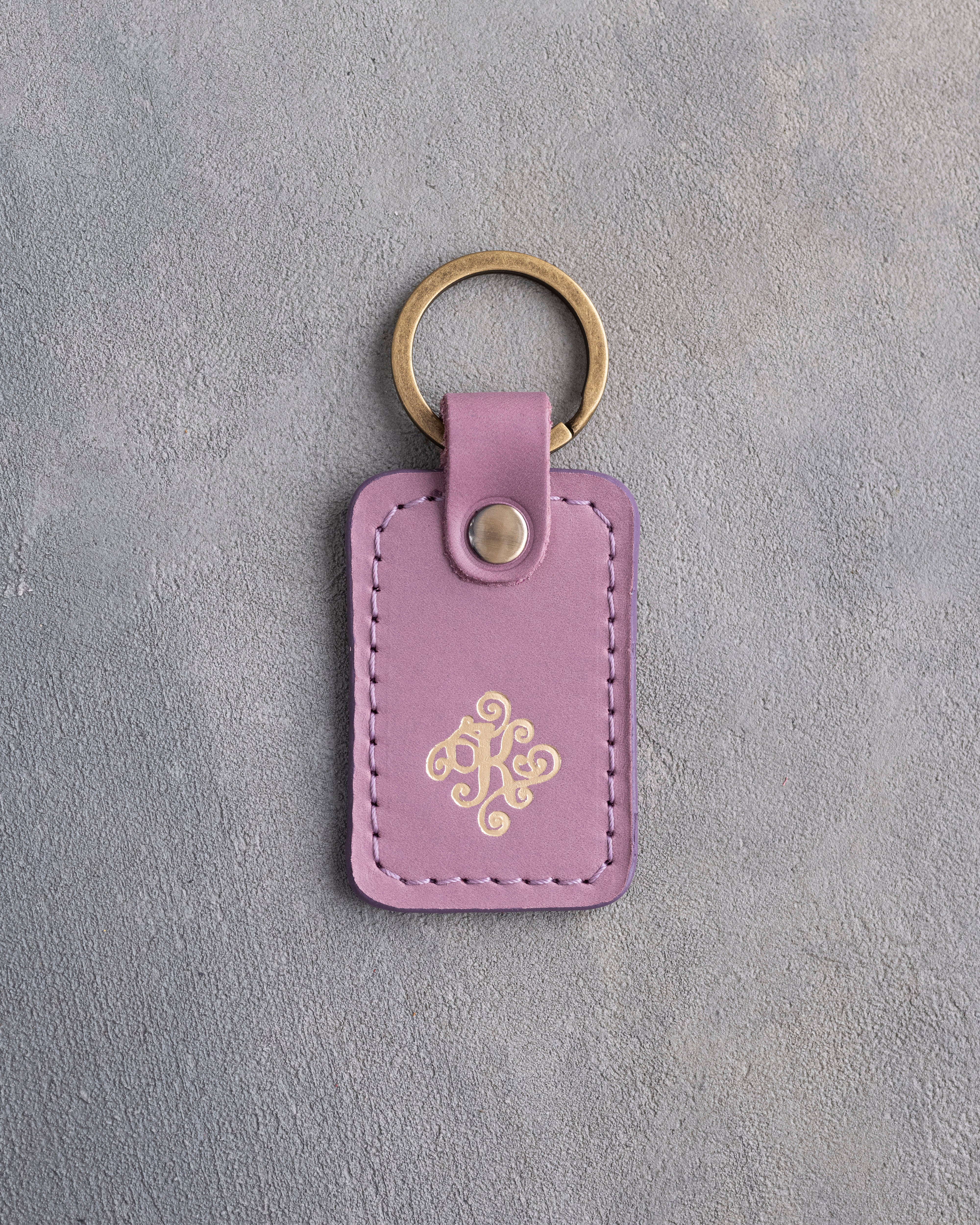 Floral Initial Keychain in Lilac Leather