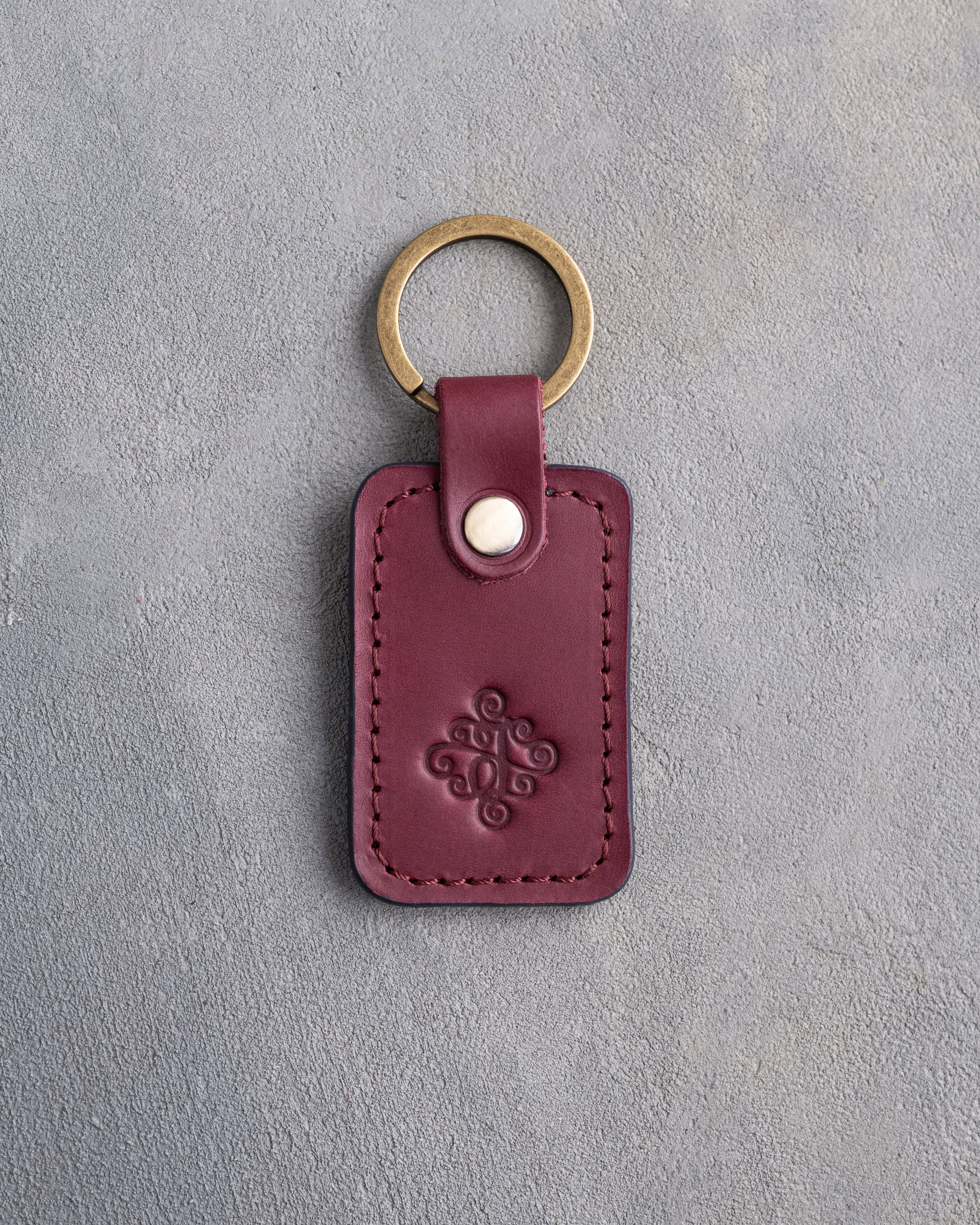 Floral Initial Keychain in Sangria Leather