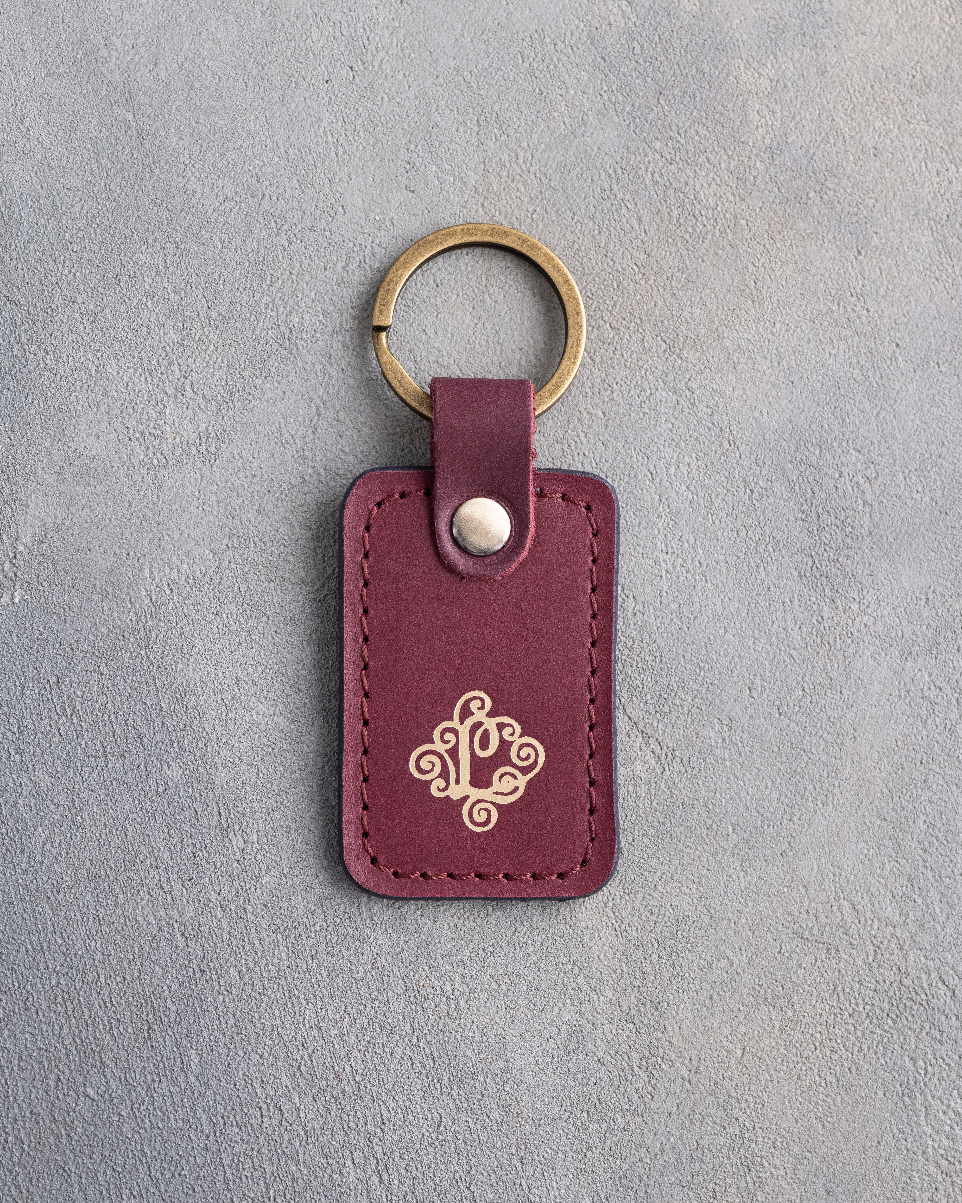 Floral Initial Keychain in Sangria Leather