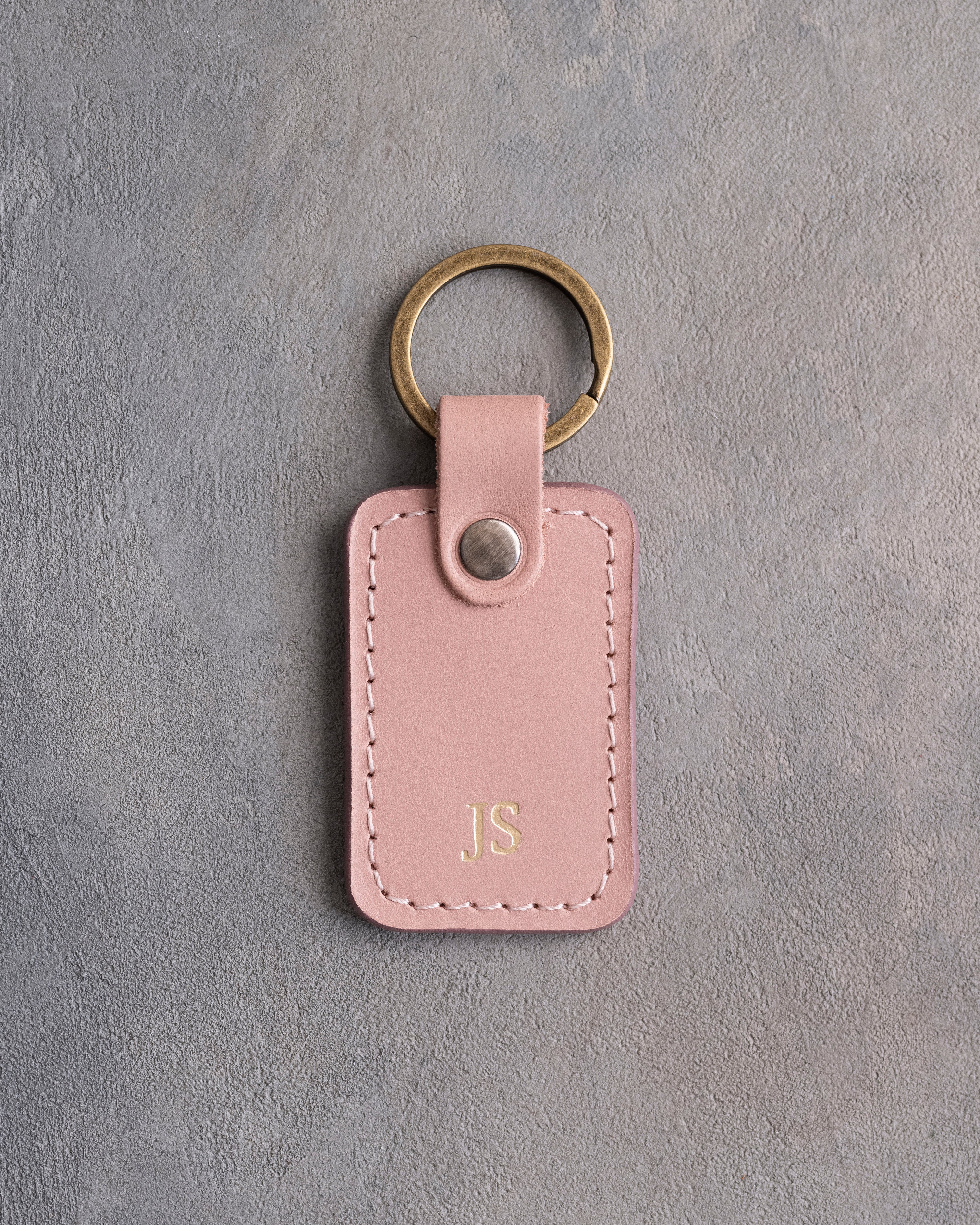 Minimalist Initials Keychain in Blush Leather