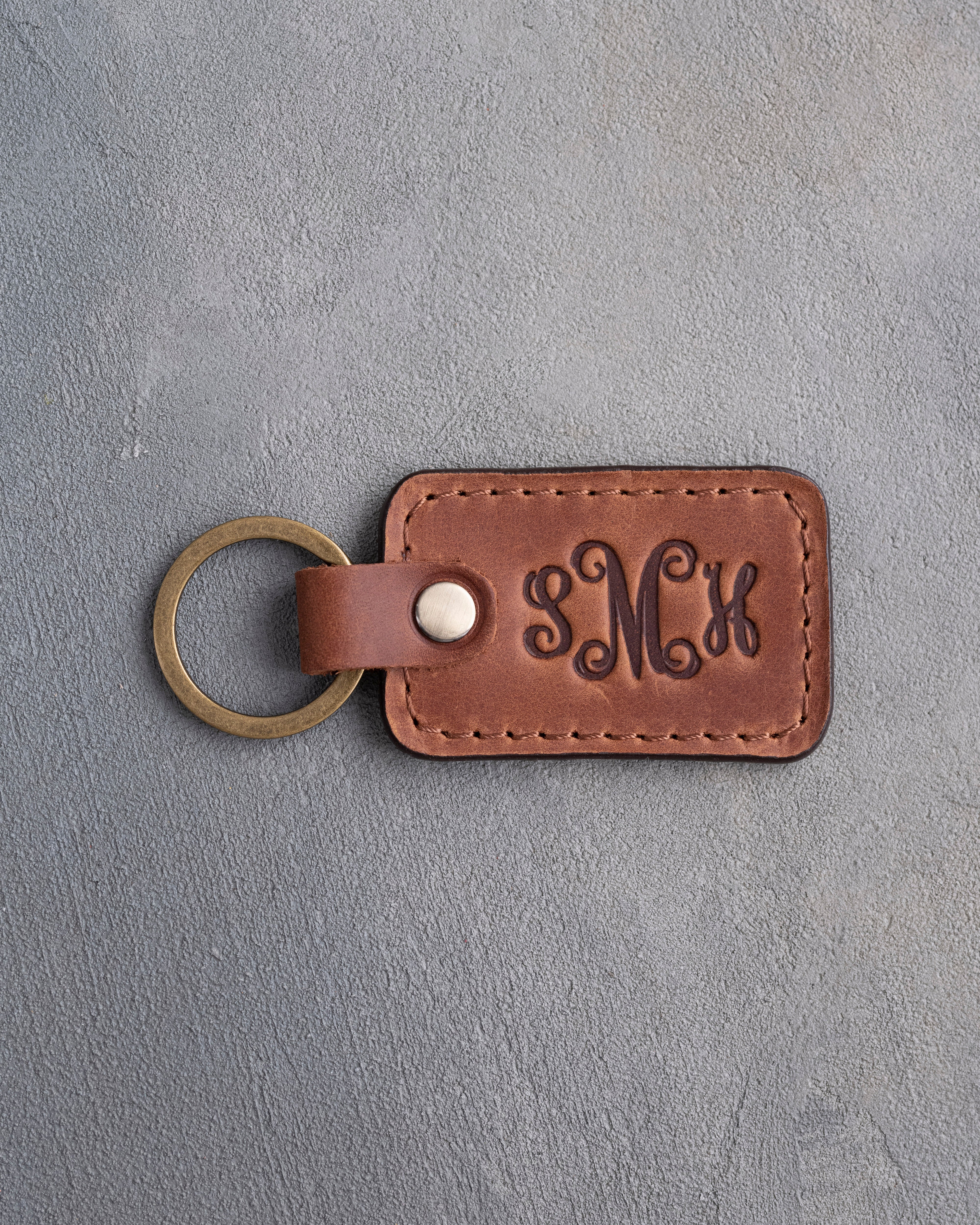 Vine Monogram Keychain in Arizona Leather