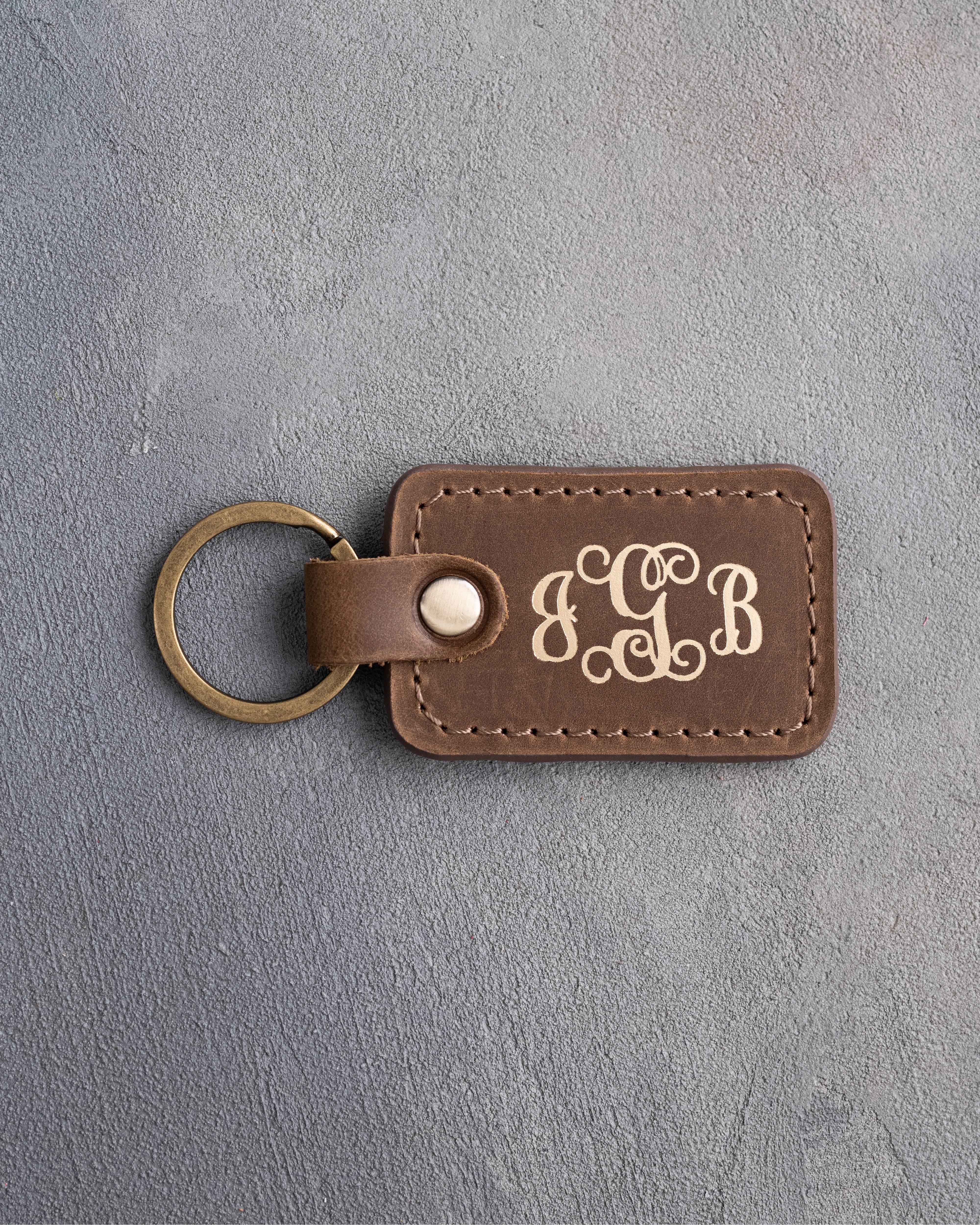 Vine Monogram Keychain in Sicilian Brown Leather