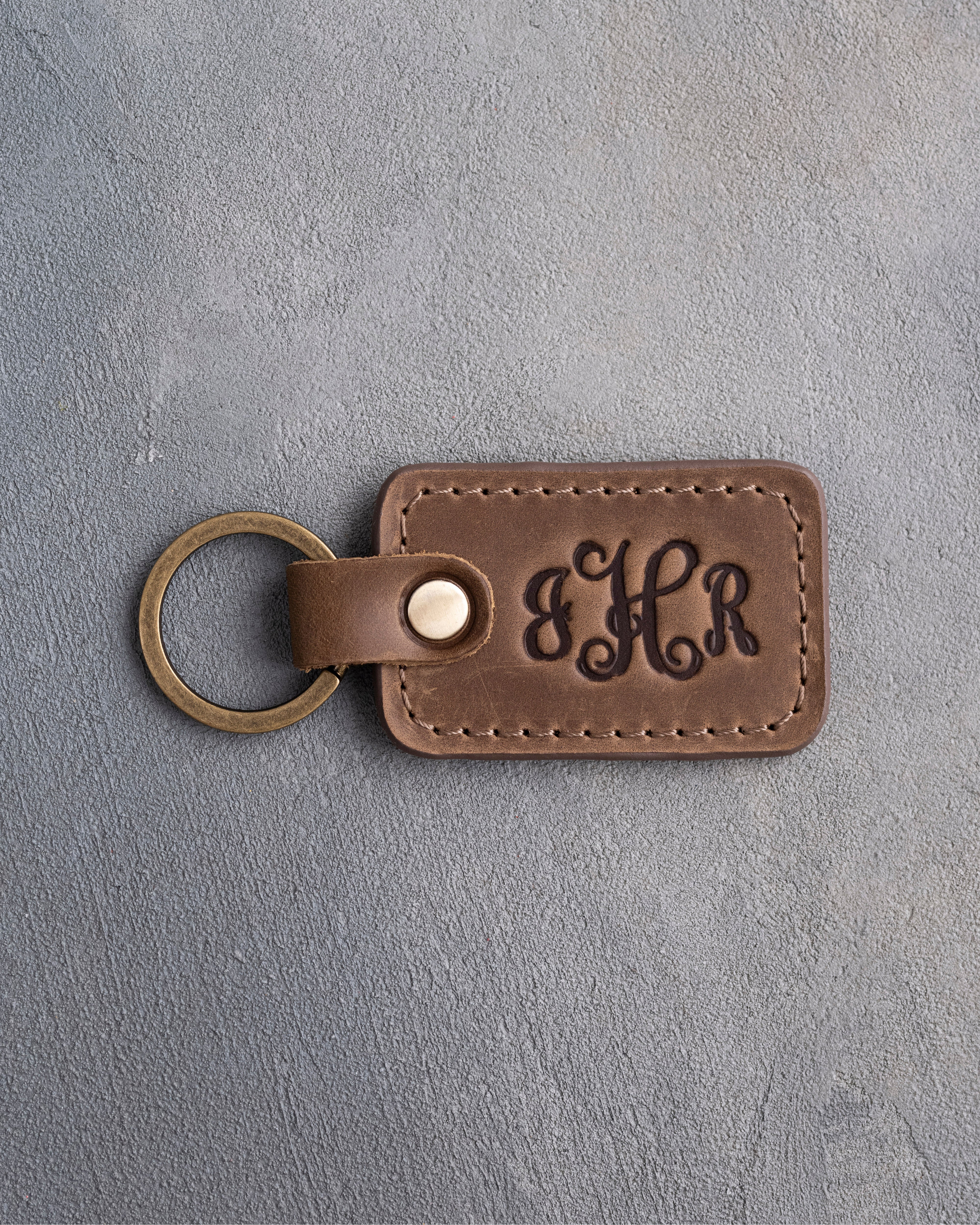 Vine Monogram Keychain in Sicilian Brown Leather