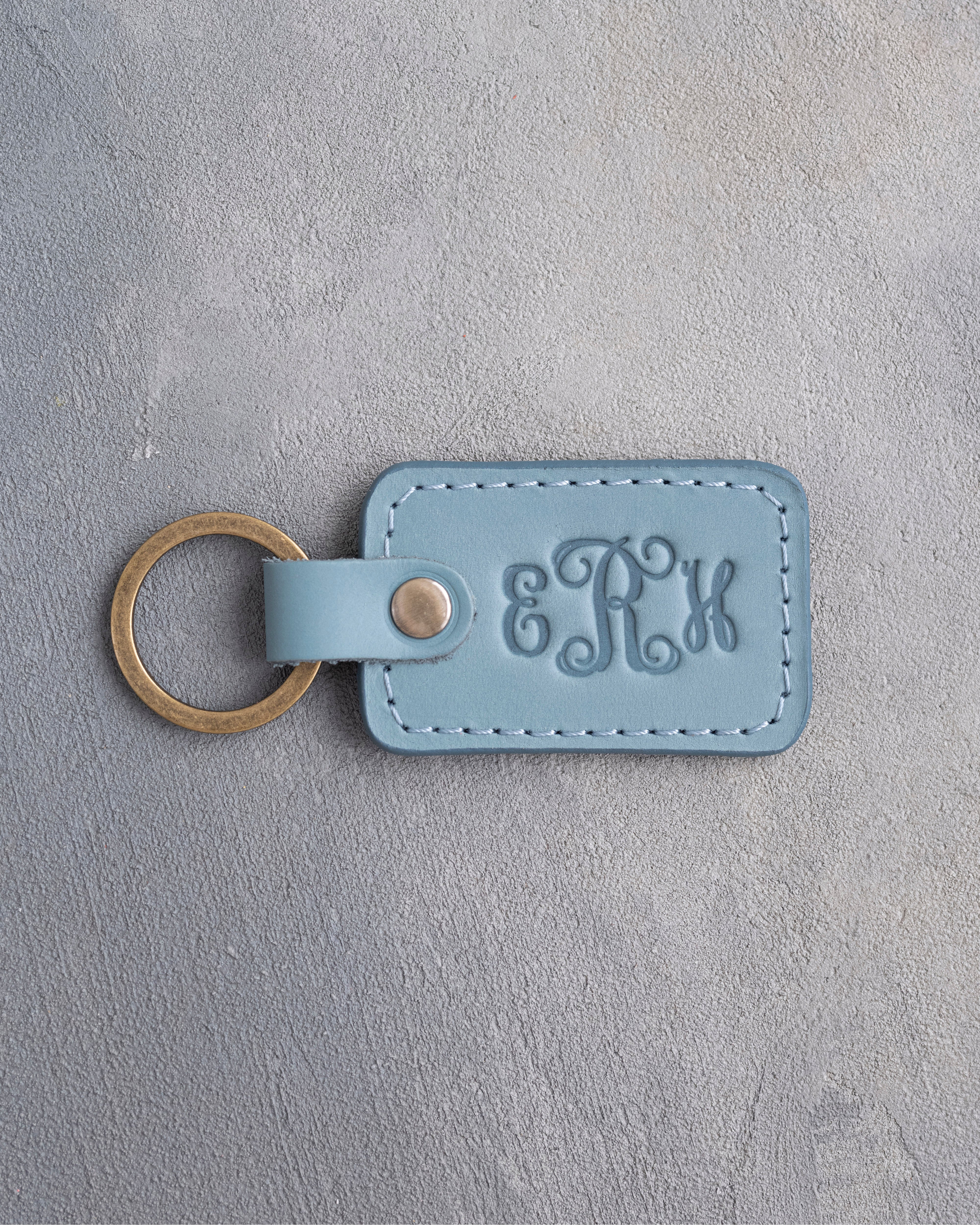 Vine Monogram Keychain in Turquoise Leather