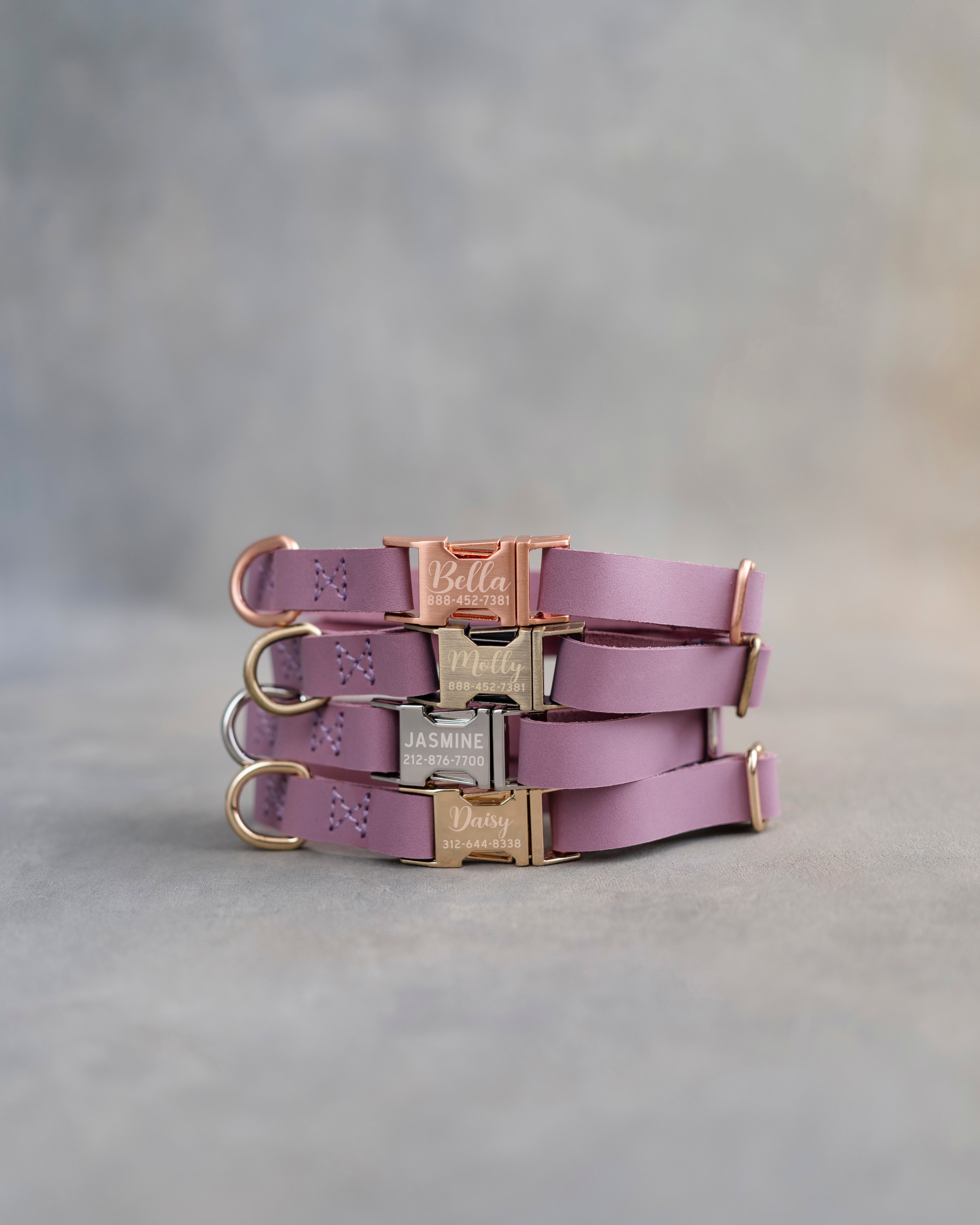 Dog Collar in Lilac leather with fast release buckle