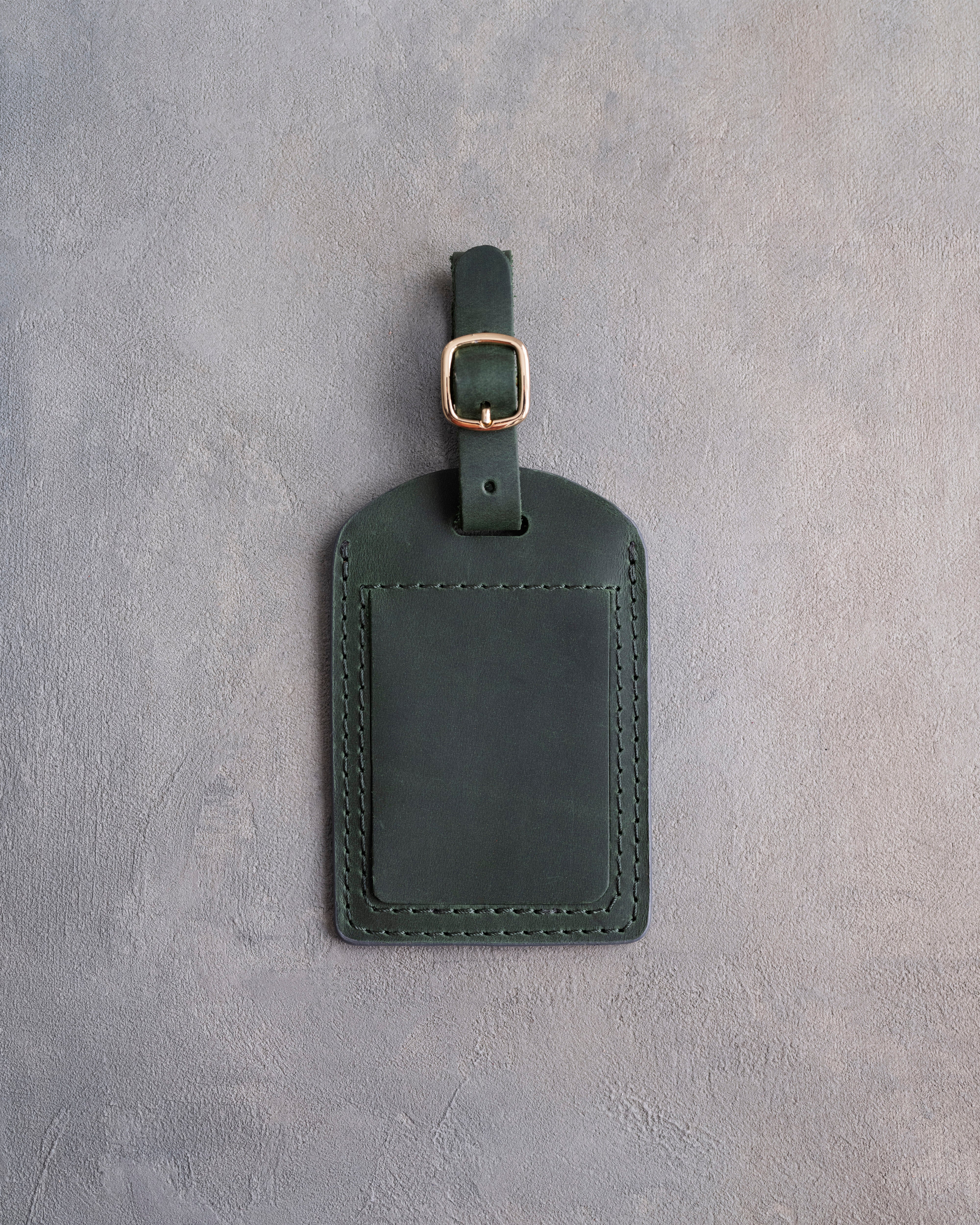 Floral Name Luggage Tag in Forest Green Leather