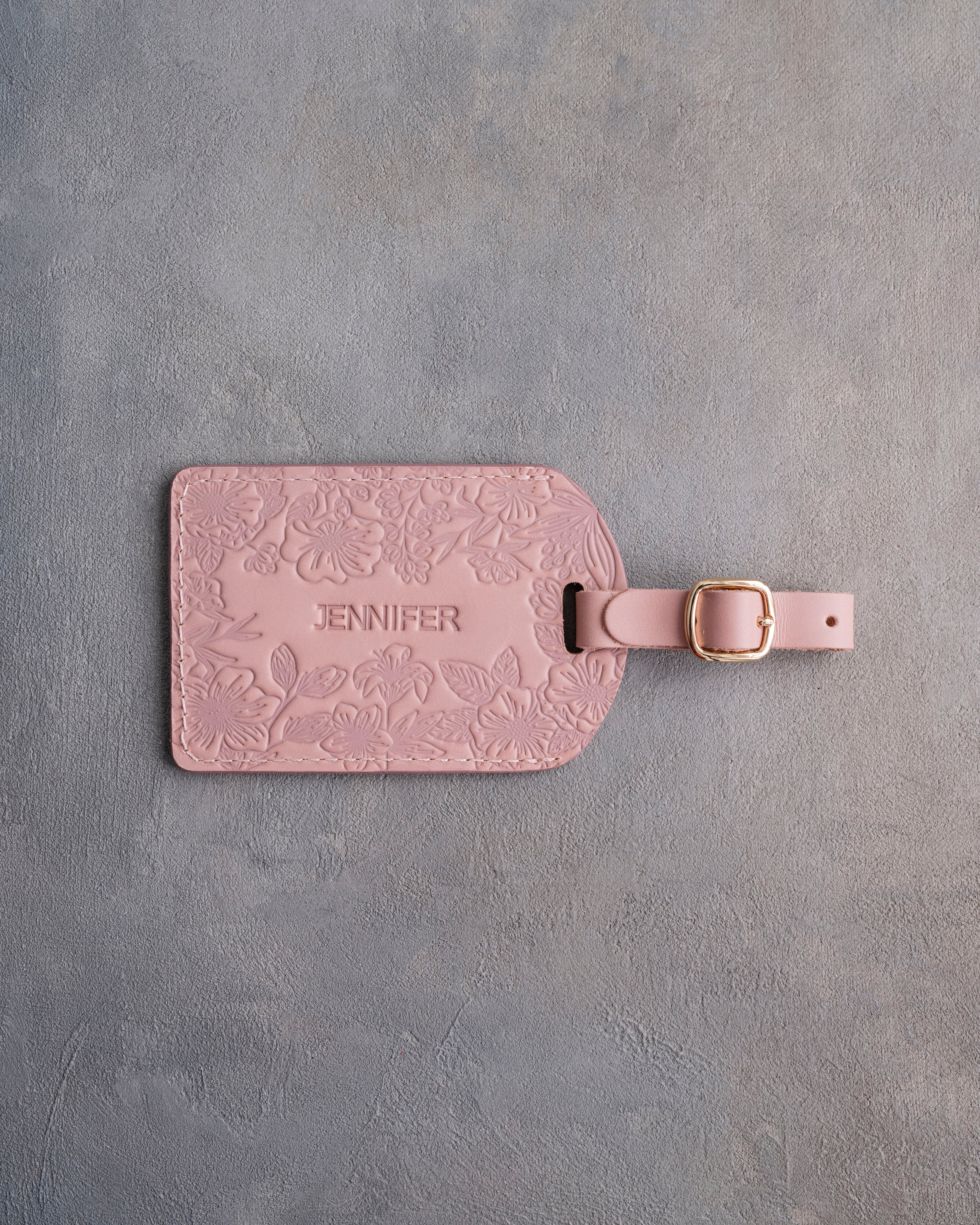 Floral Name Luggage Tag in Blush Leather
