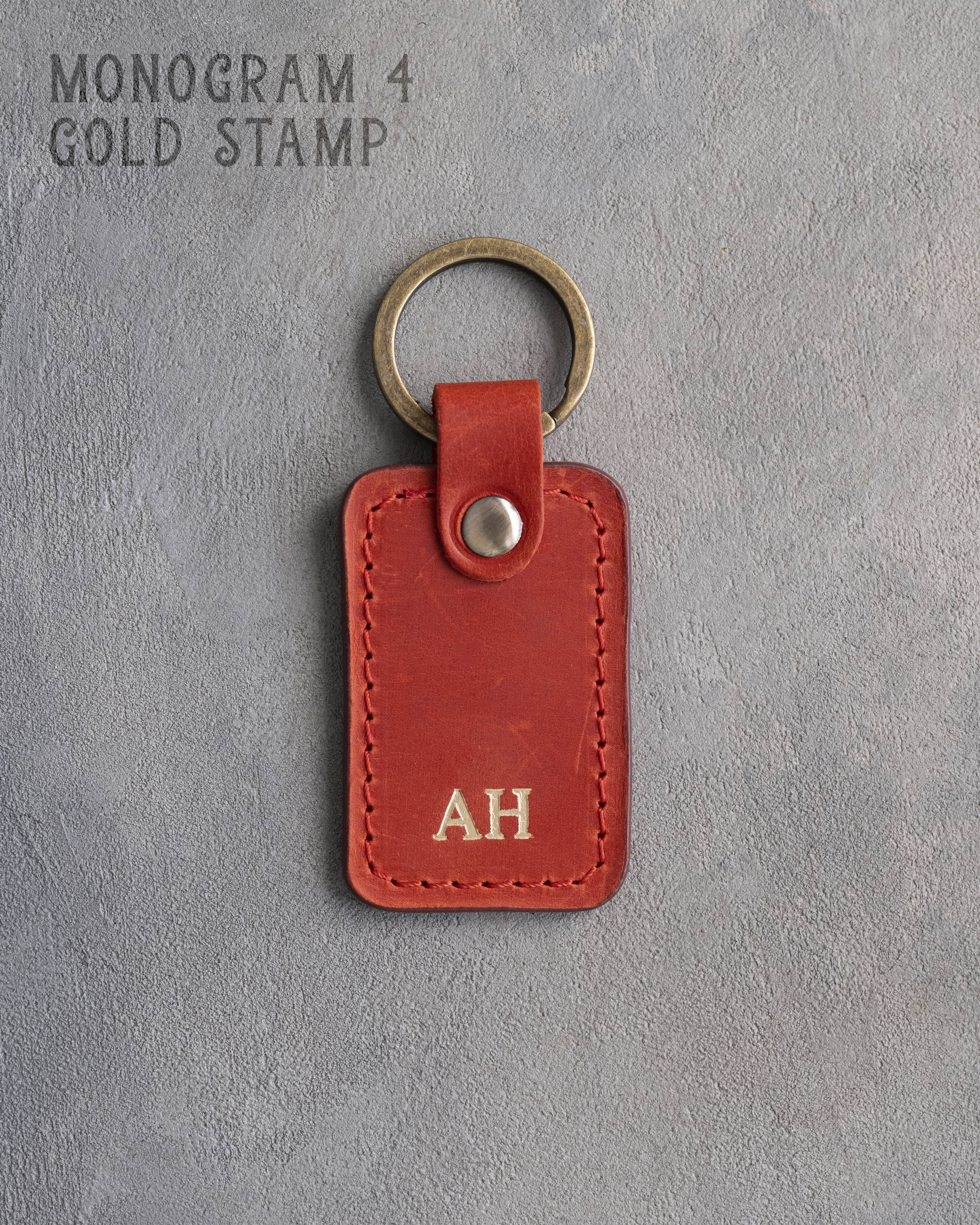 Personalized Leather Keychain in Poppy Red Leather