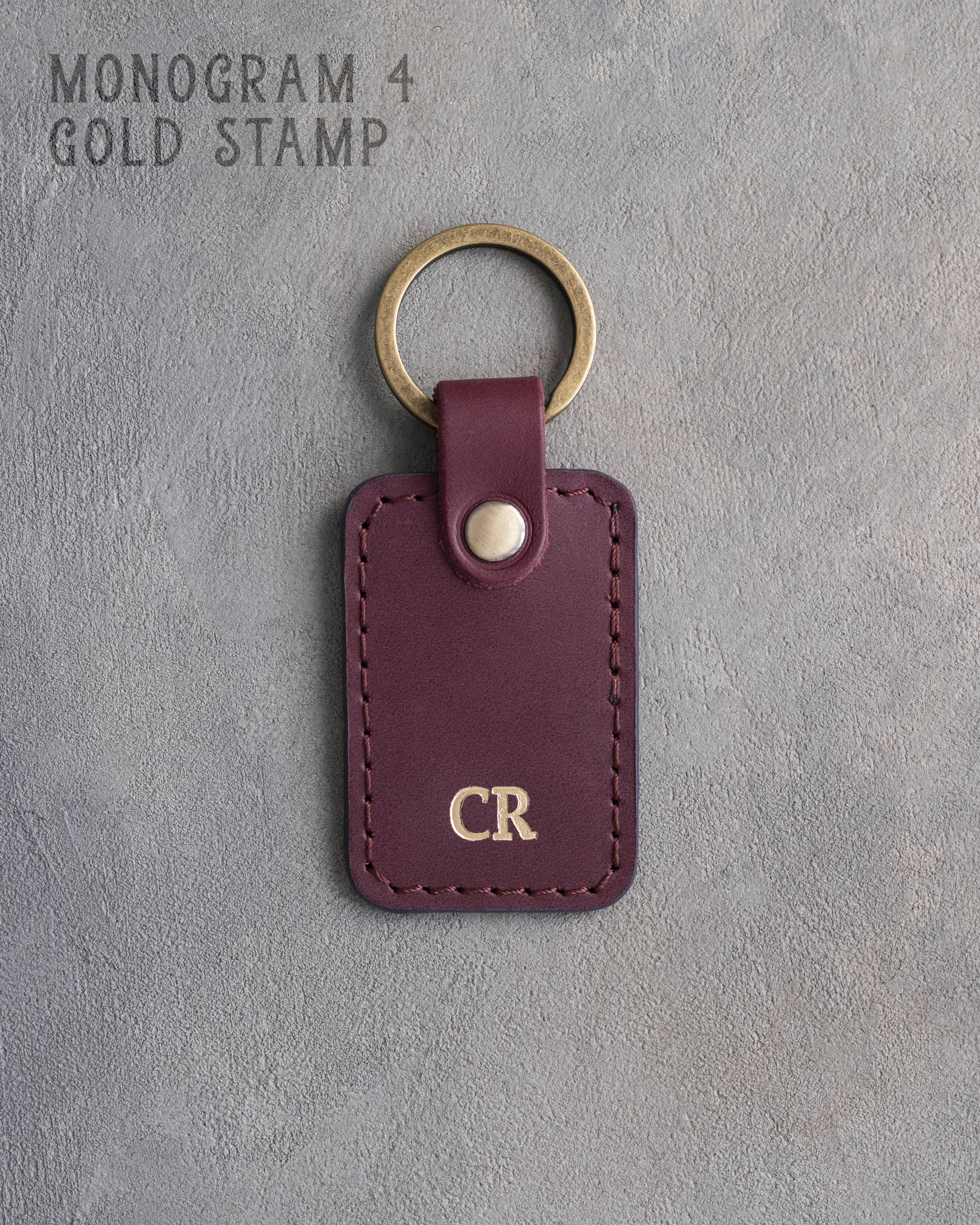 Personalized Leather Keychain in Sangria Leather