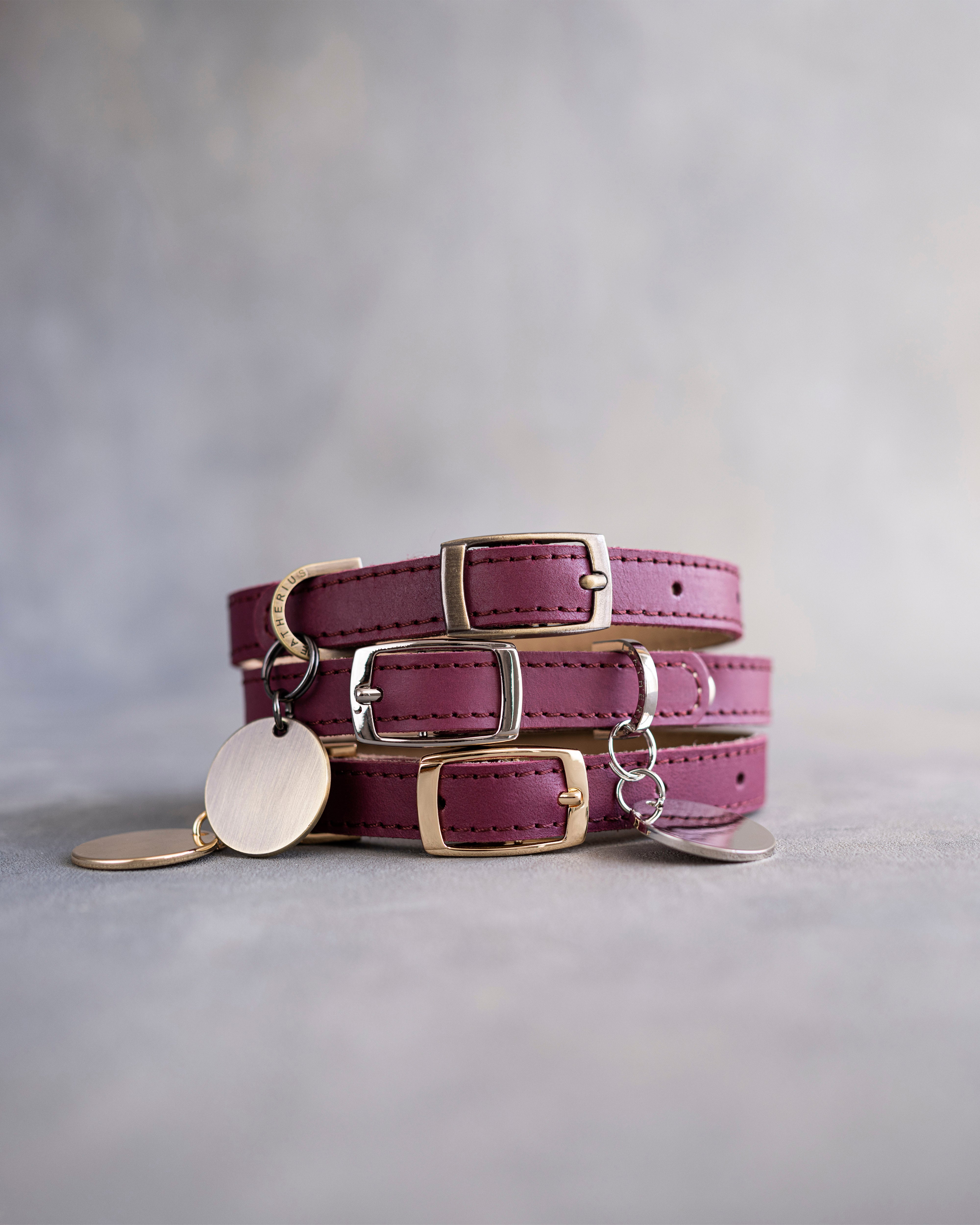 Dog Collar in Sangria leather with classy pin buckle