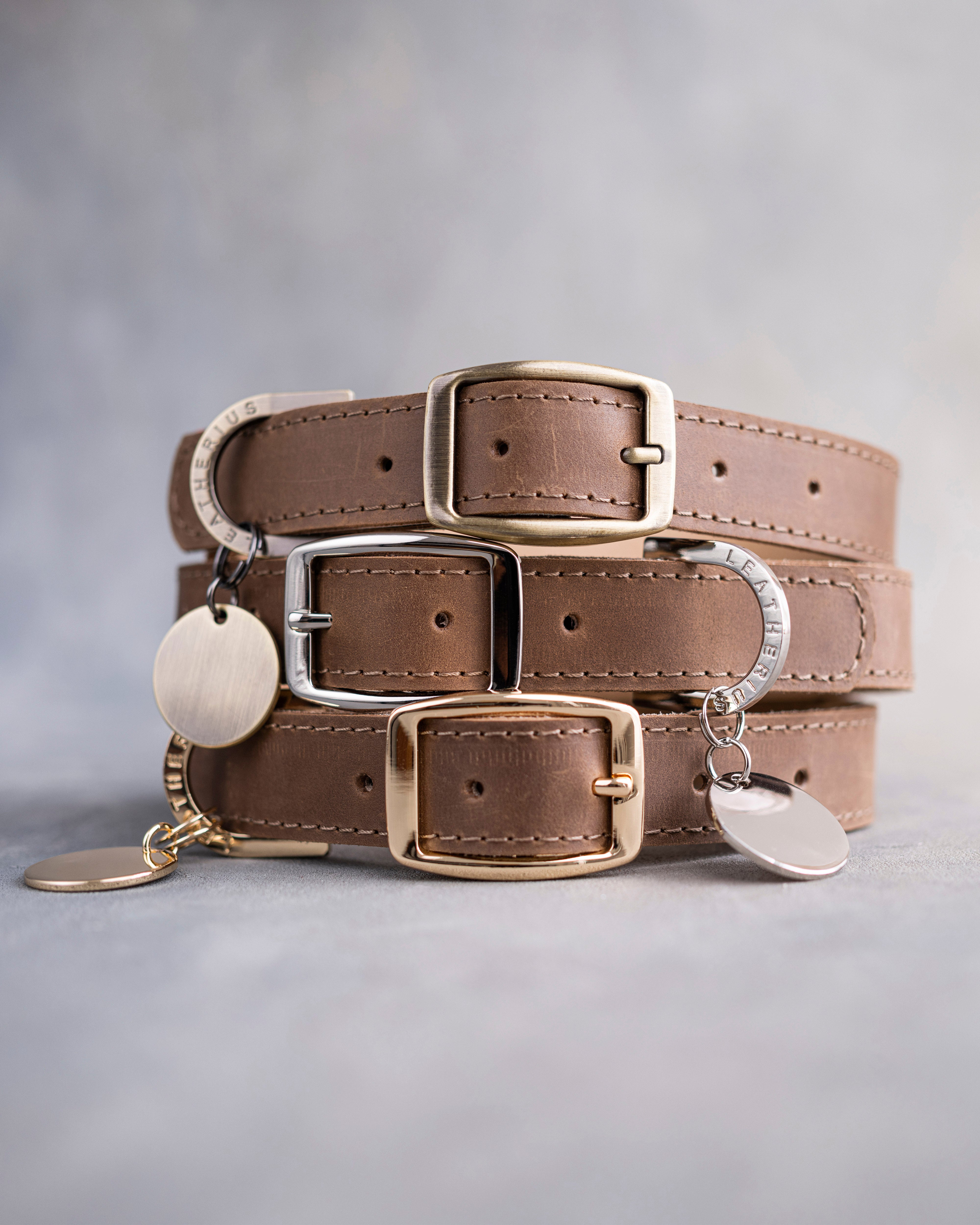 Dog Collar in Sicilian Brown leather with classy pin buckle