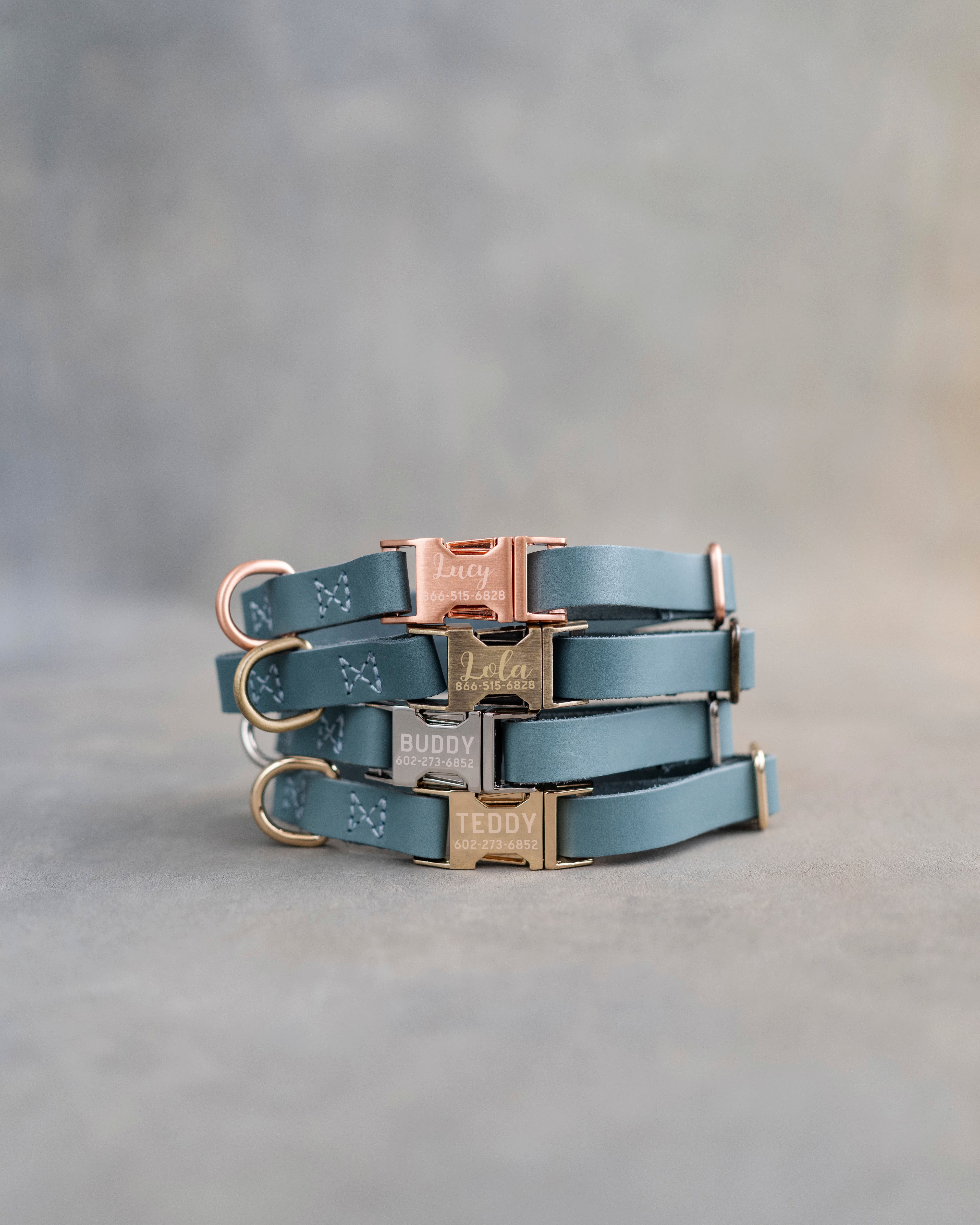 Dog Collar in Turquoise leather with fast release buckle