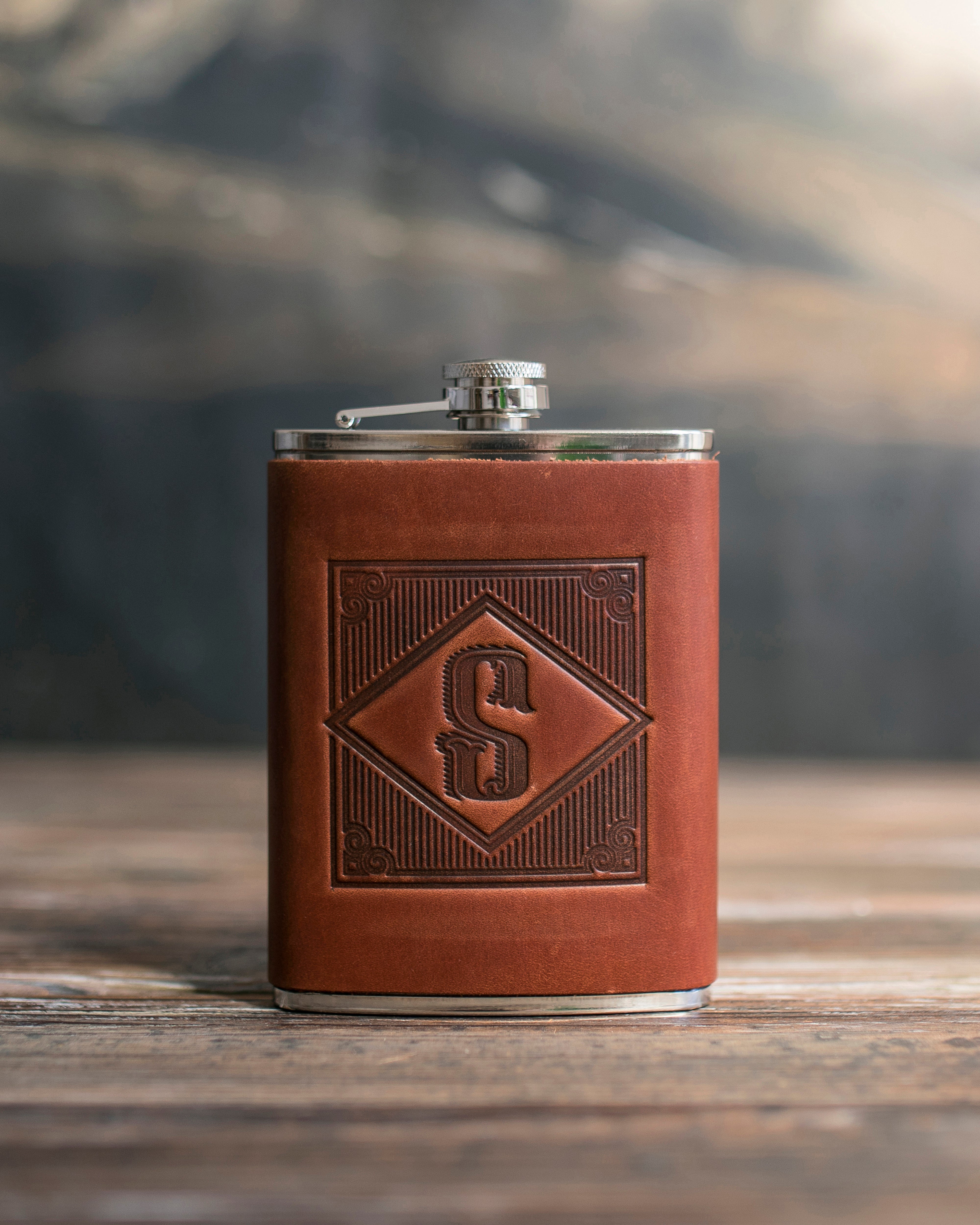 Initial Flask in Arizona Leather