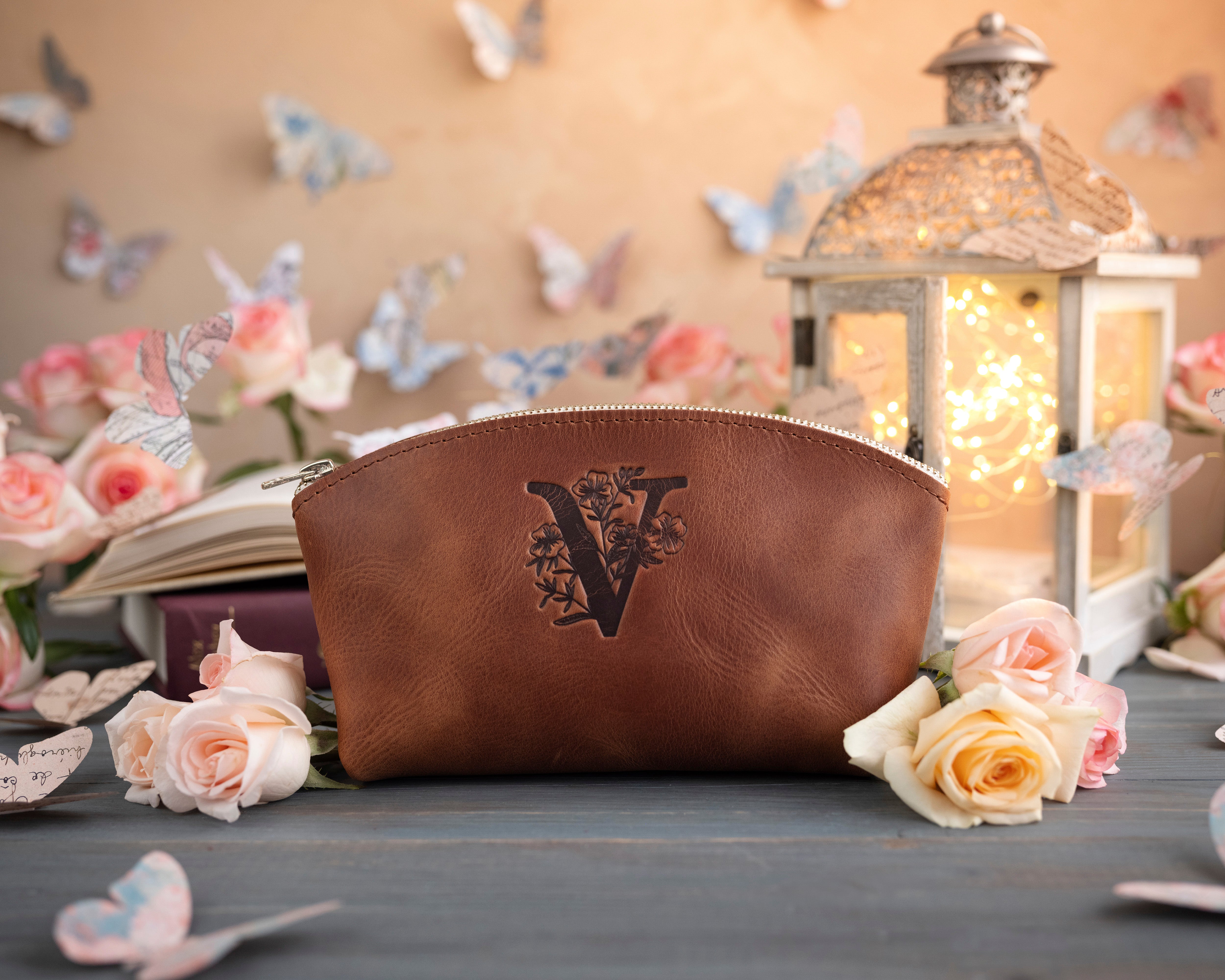 Initial makeup bag