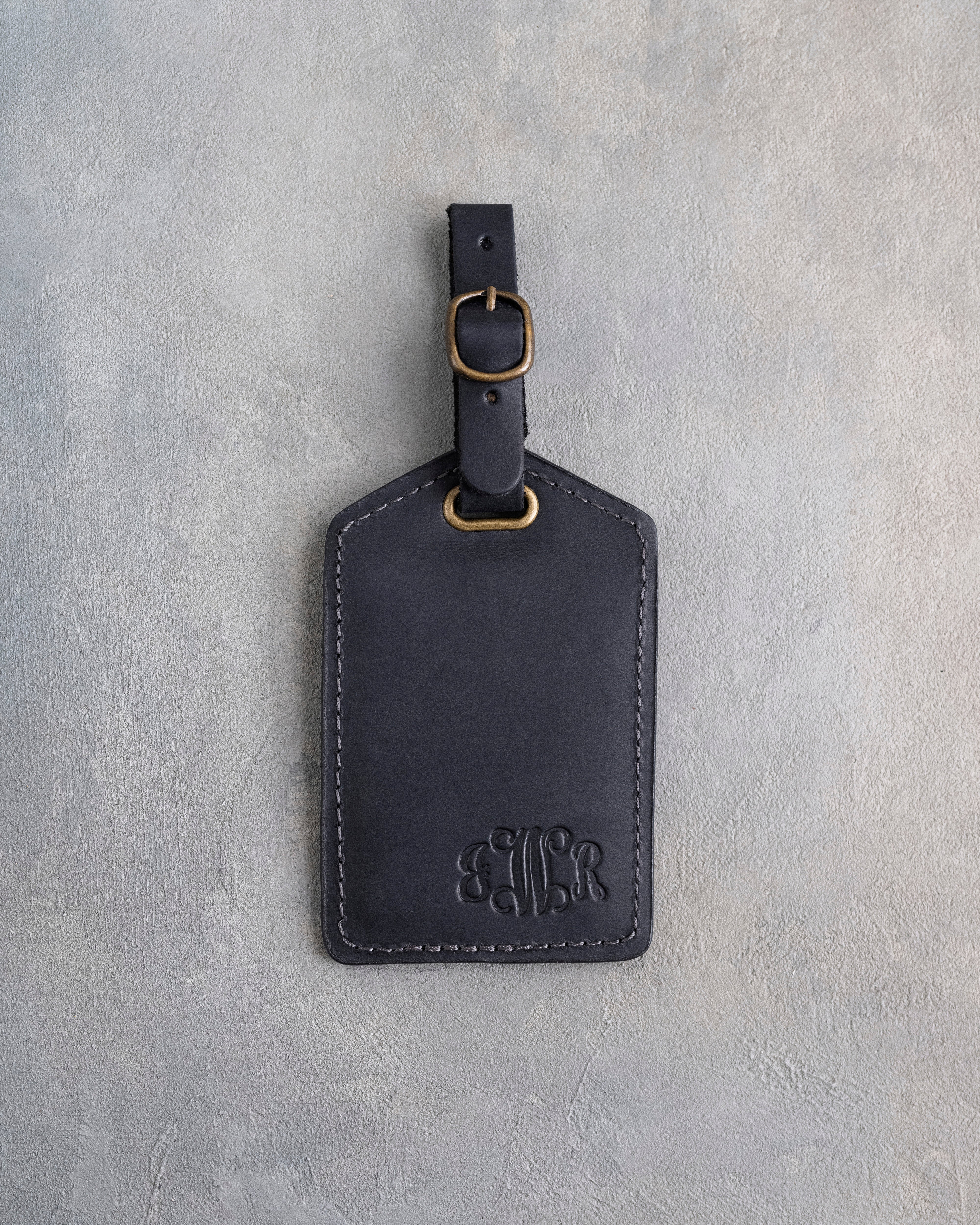 Vine Monogram Luggage Tag in Black Leather