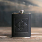 Initial Flask in Black Leather