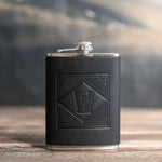 Initial Flask in Black Leather, handcrafted to order