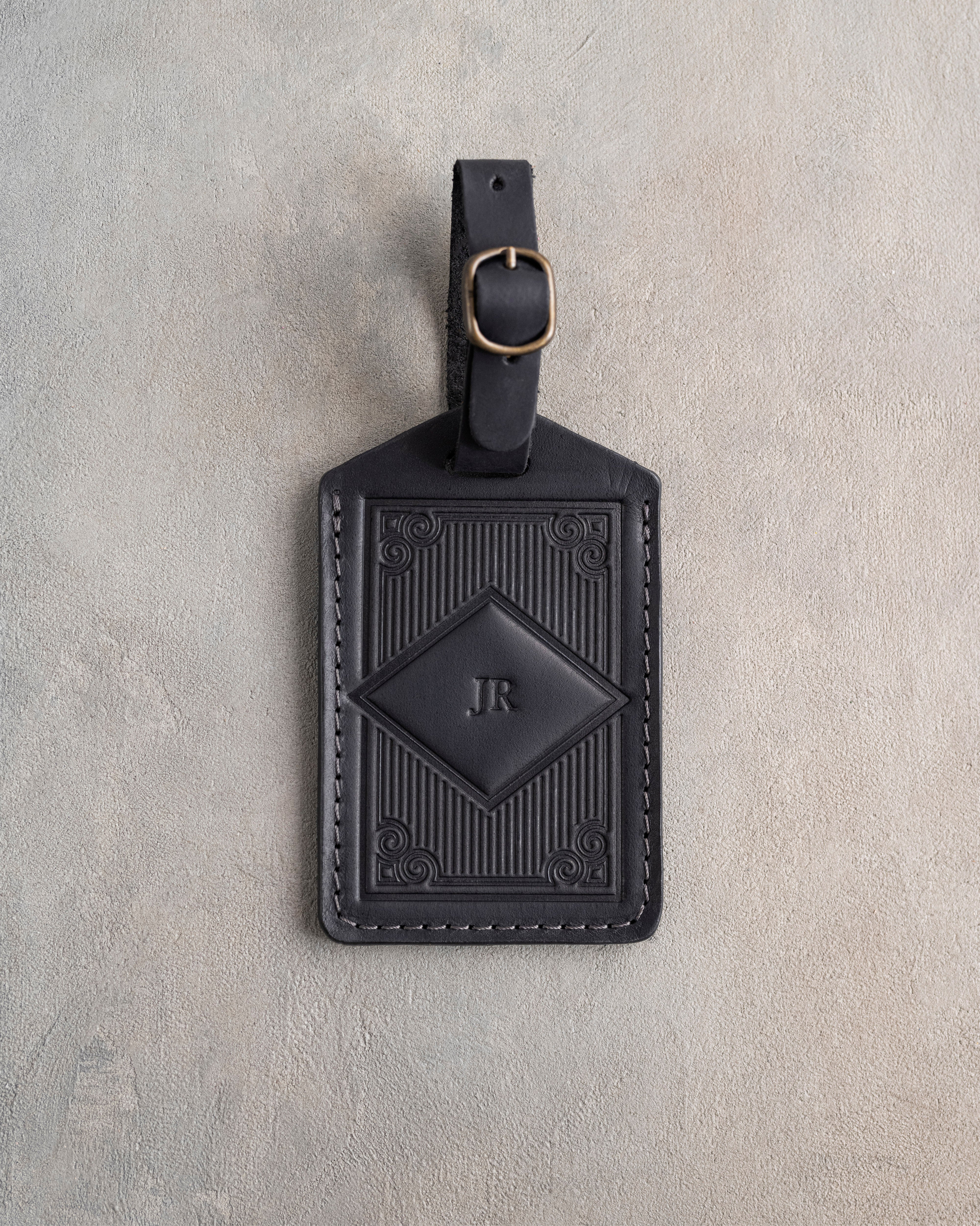Classy Monogram Luggage Tag in Black Leather