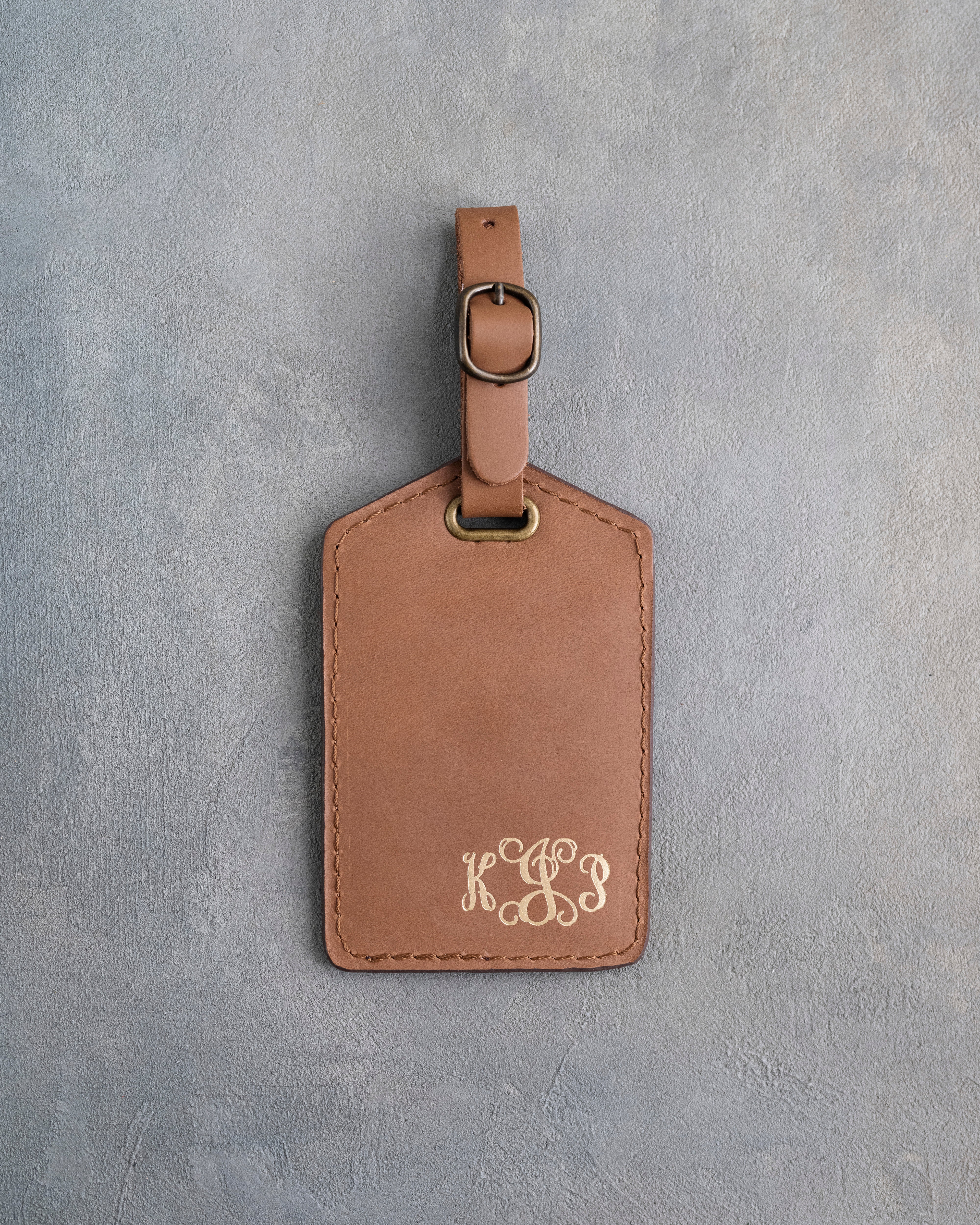 Vine Monogram Luggage Tag in Caramel Leather