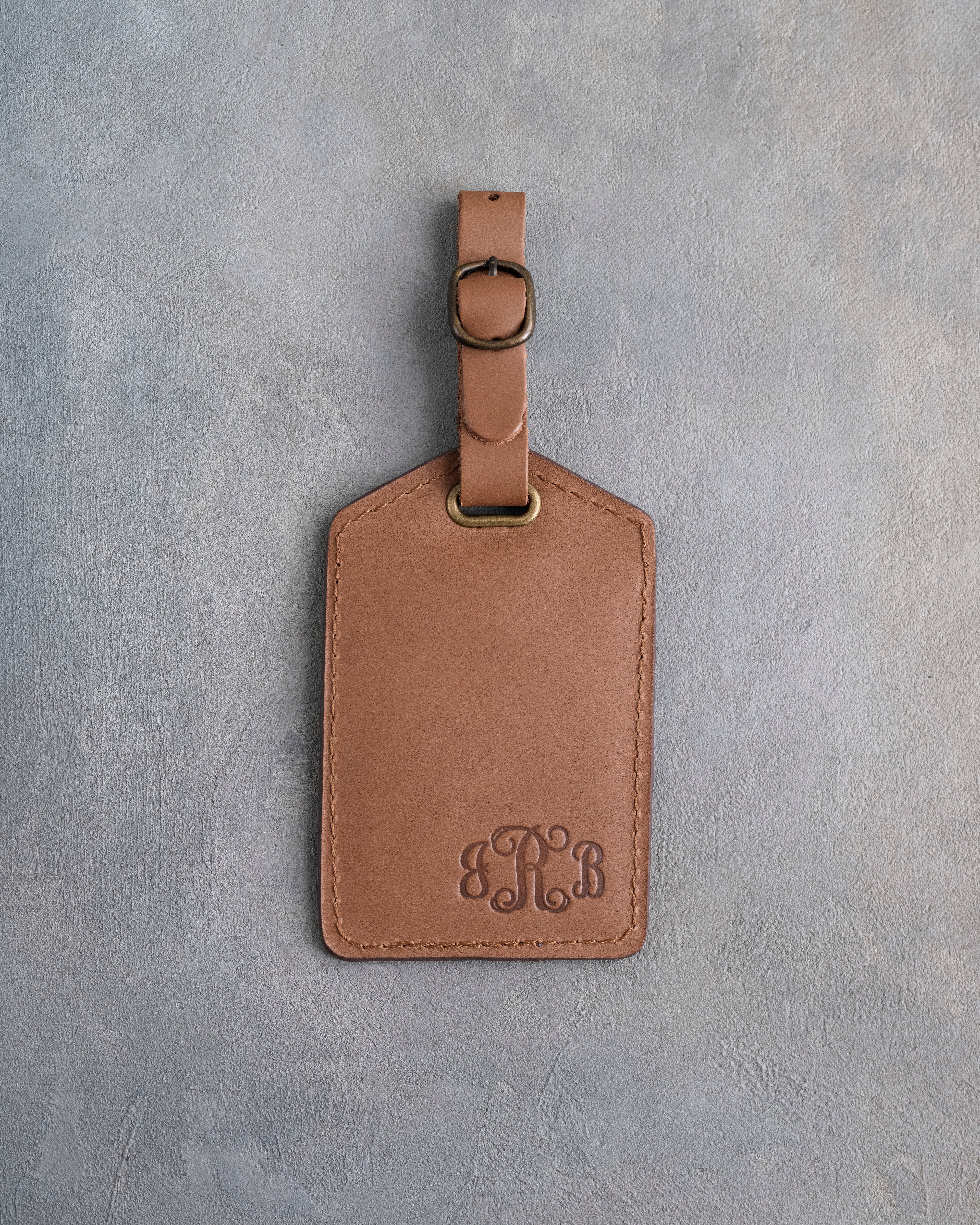 Vine Monogram Luggage Tag in Caramel Leather
