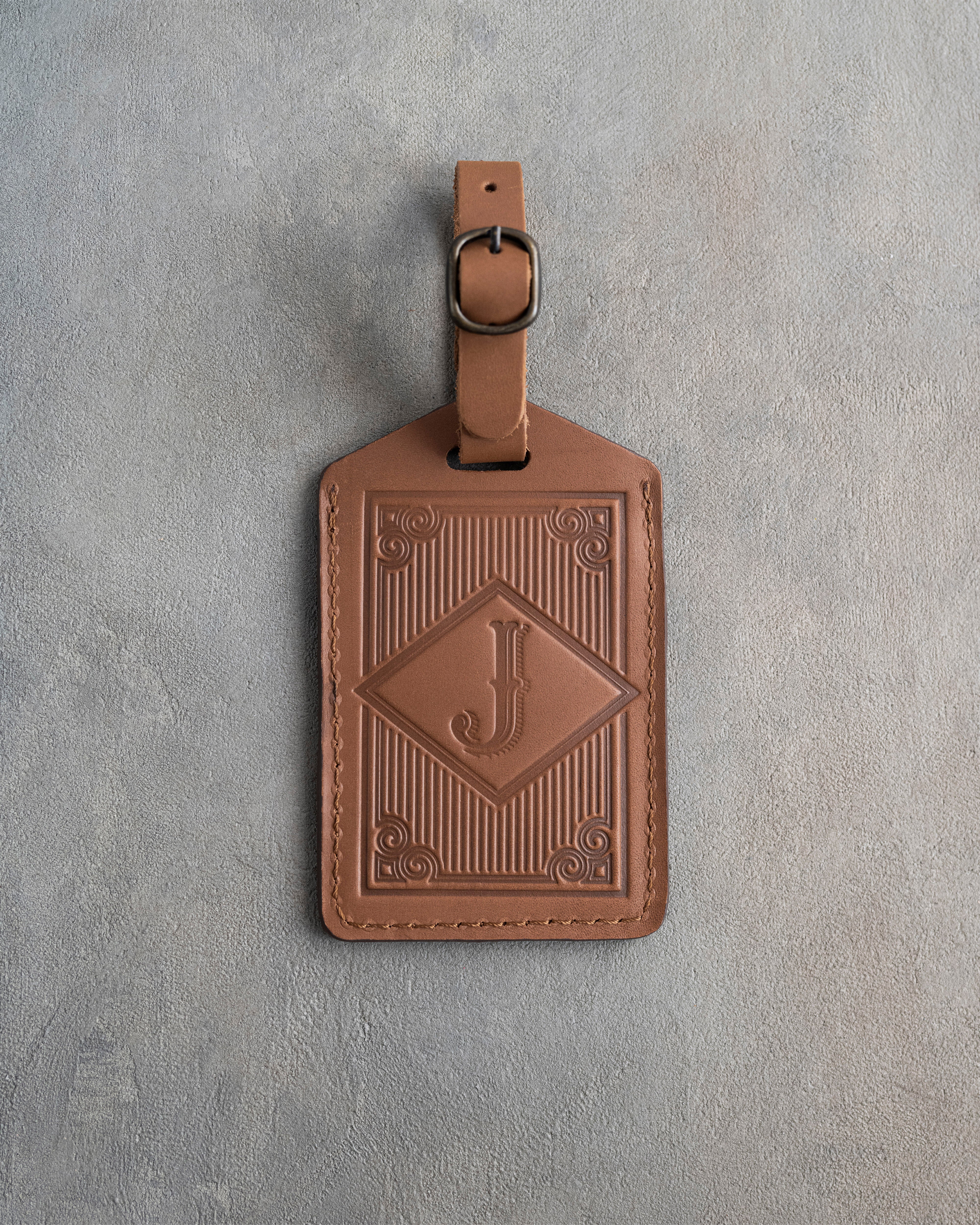 Classy Initial Luggage Tag in Caramel Leather