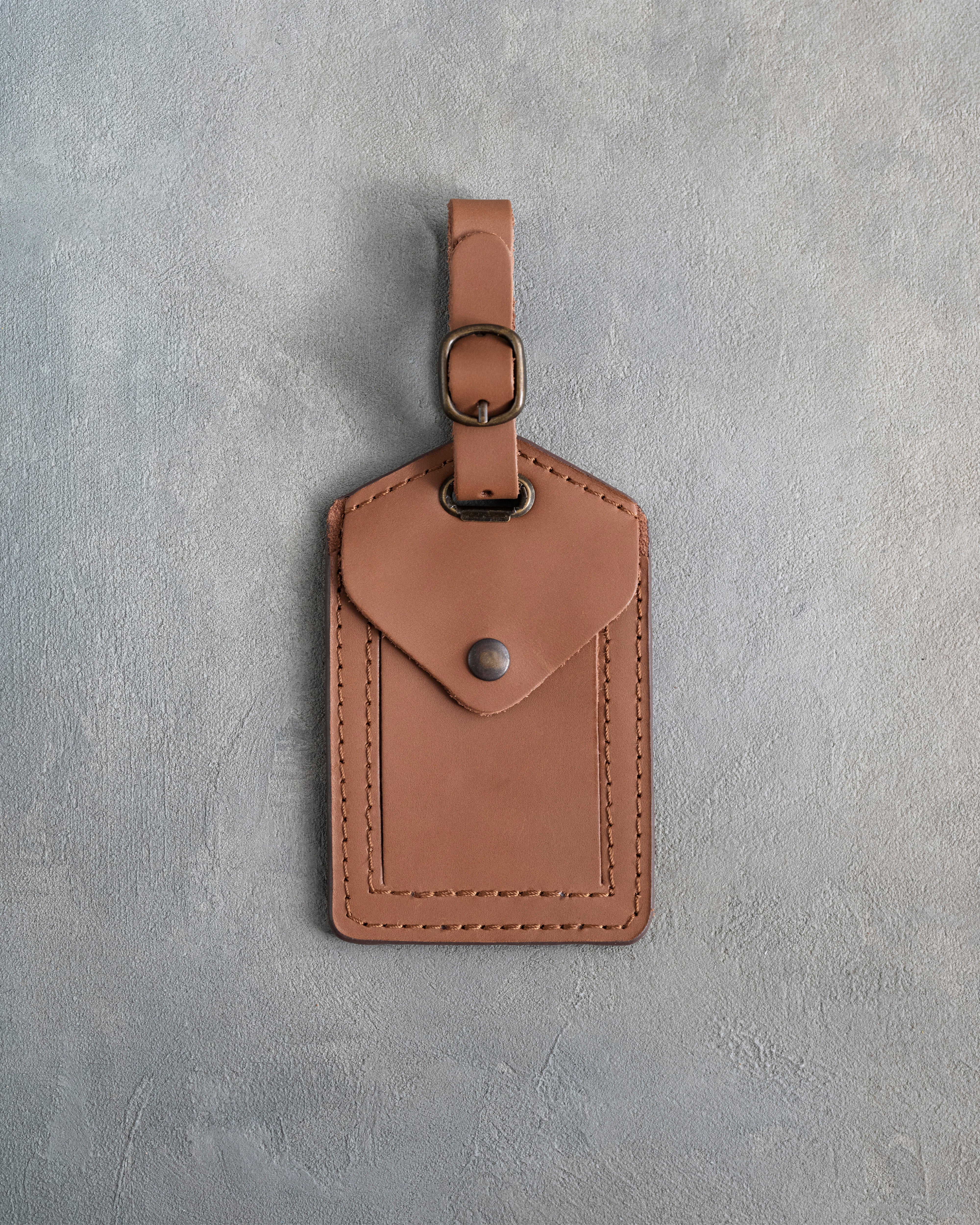 Vine Monogram Luggage Tag in Caramel Leather