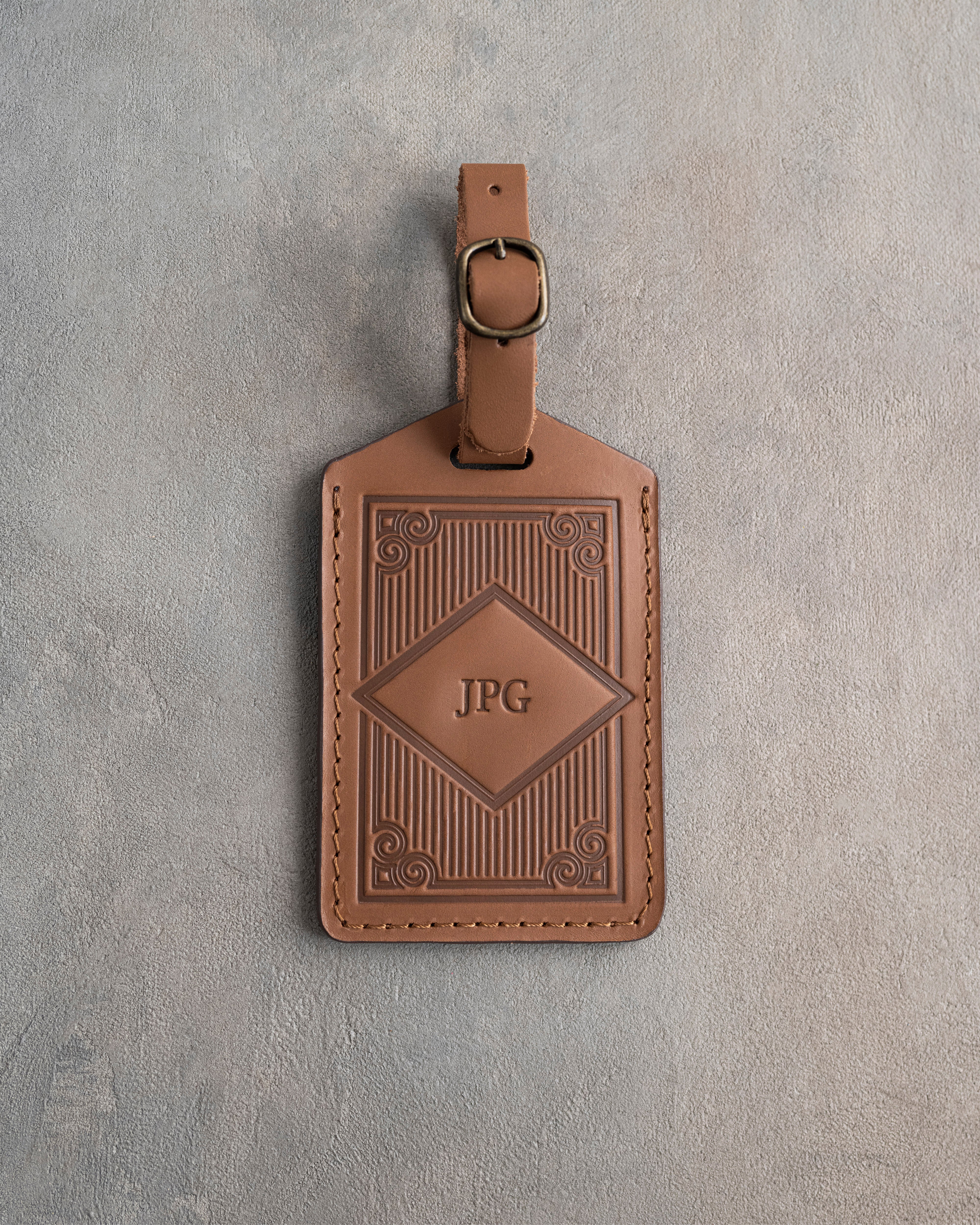 Classy Monogram Luggage Tag in Caramel Leather