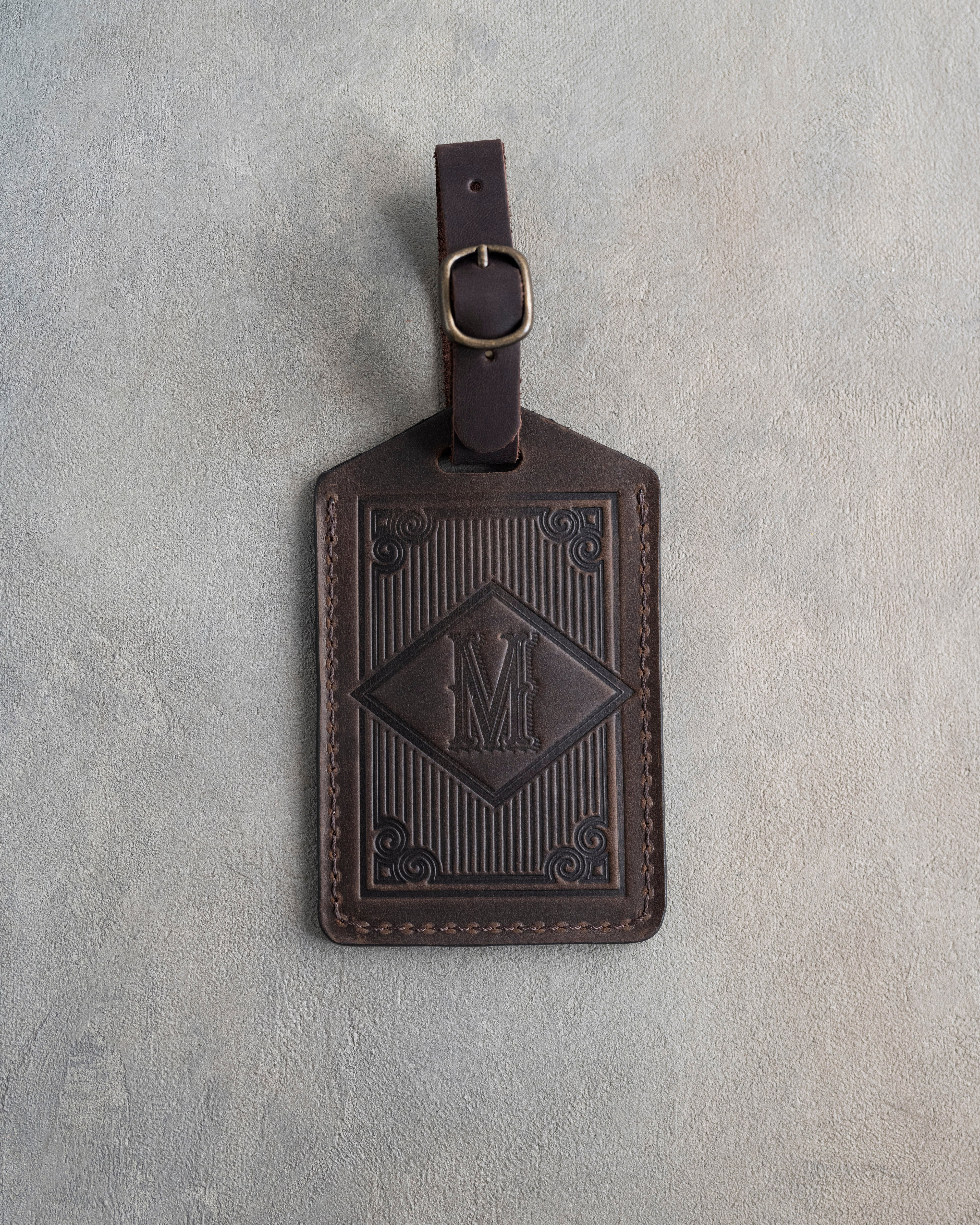 Classy Initial Luggage Tag in Dark Espresso Leather