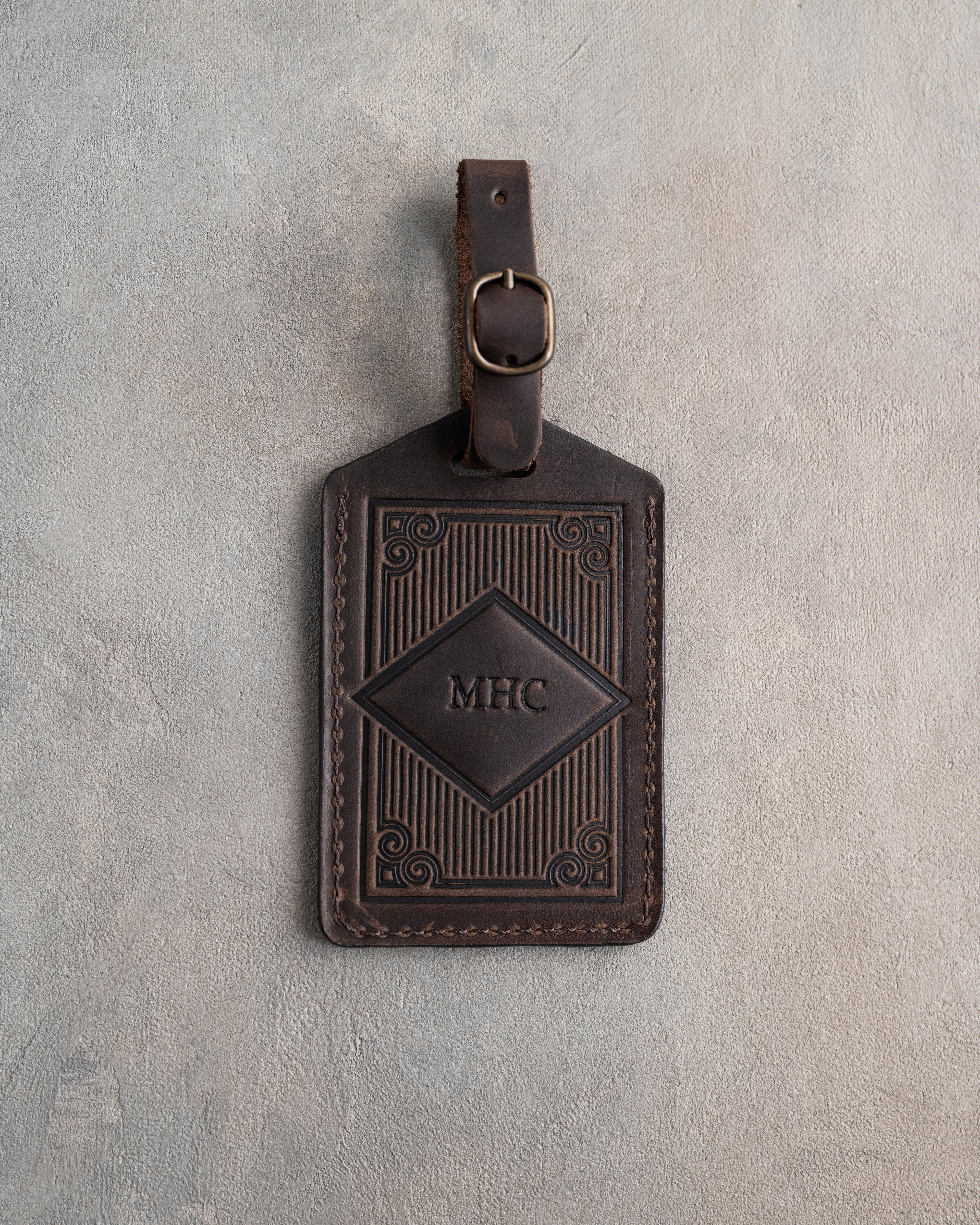 Classy Monogram Luggage Tag in Dark Espresso Leather
