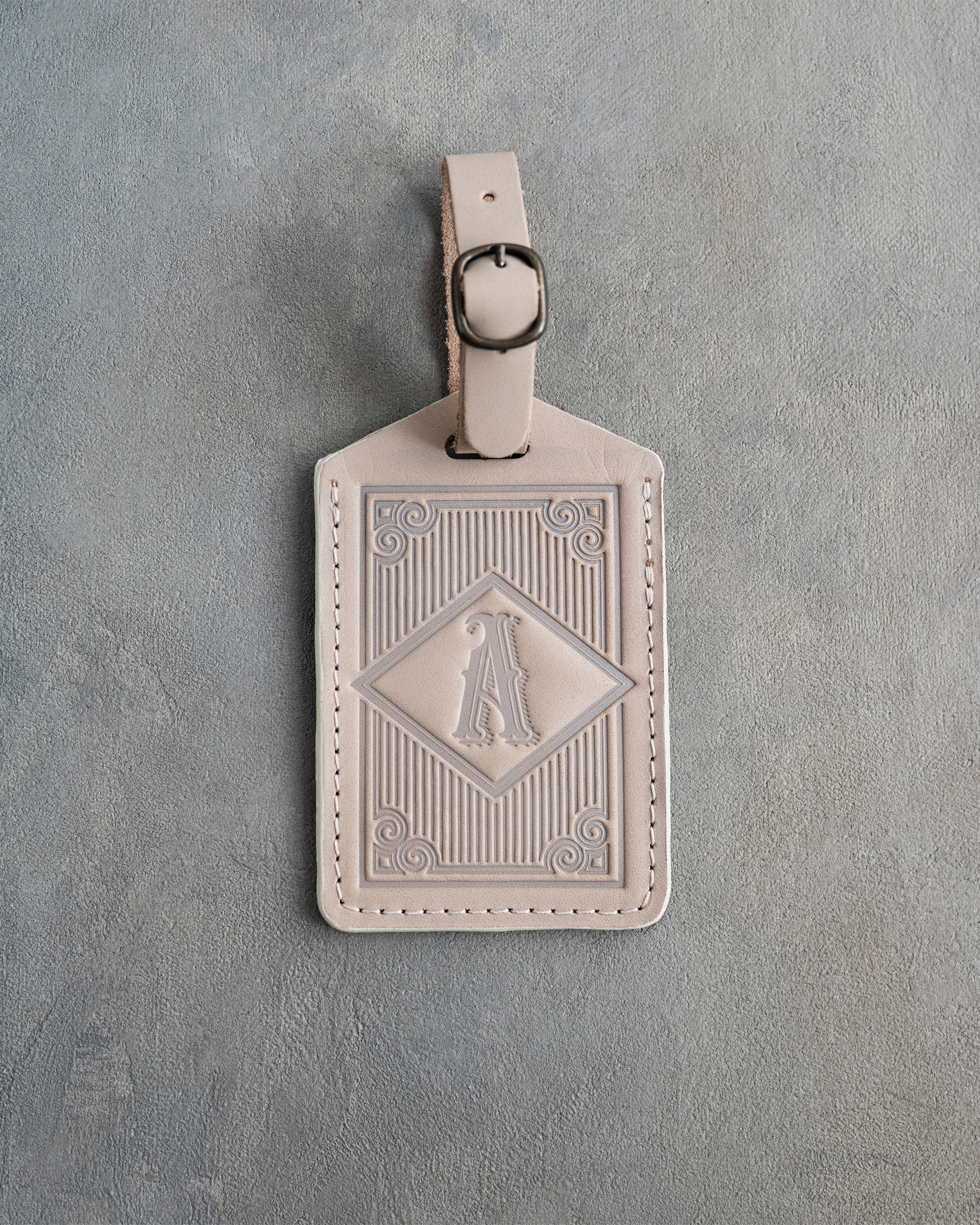 Classy Initial Luggage Tag in Gray Sand Leather