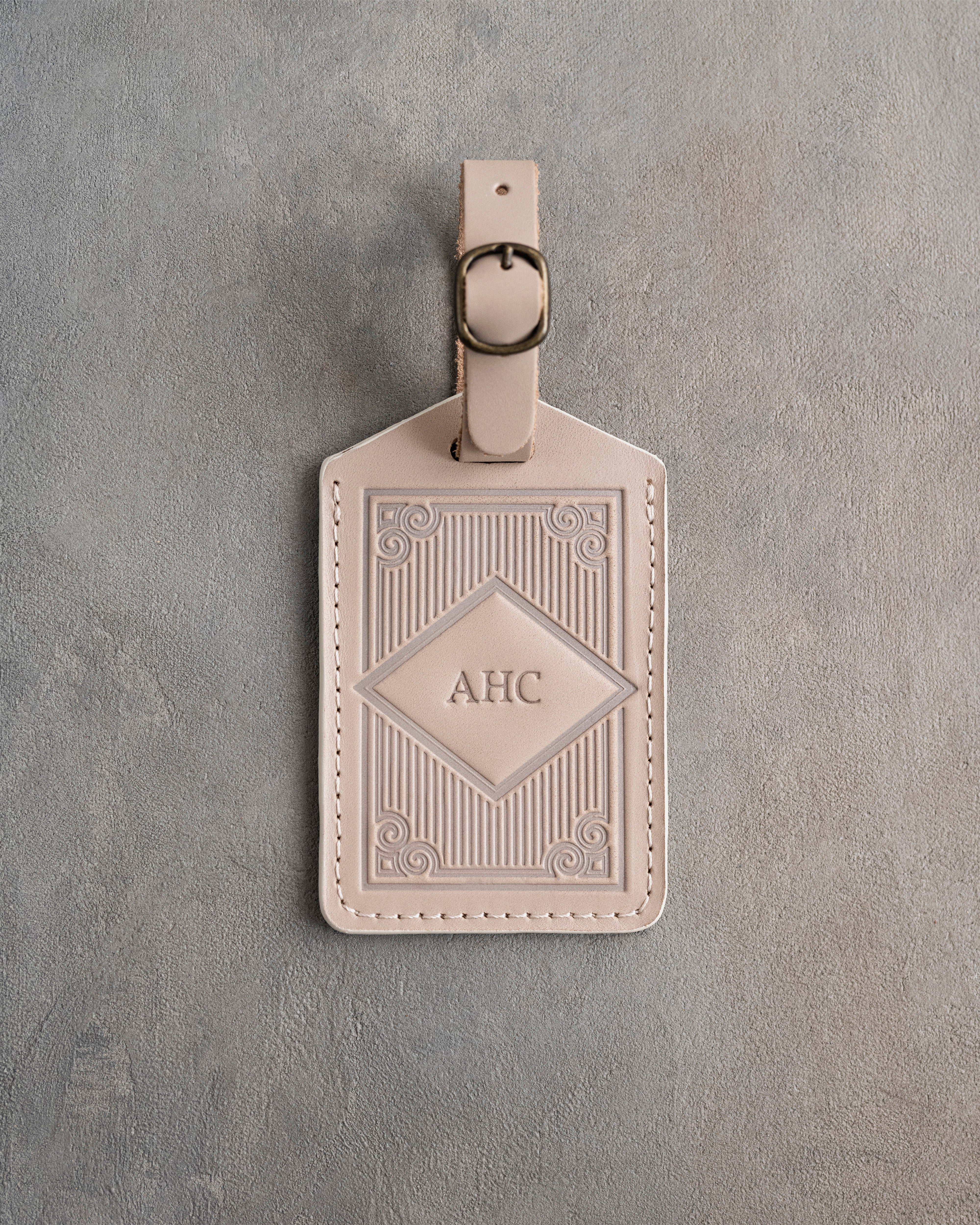 Classy Monogram Luggage Tag in Gray Sand Leather