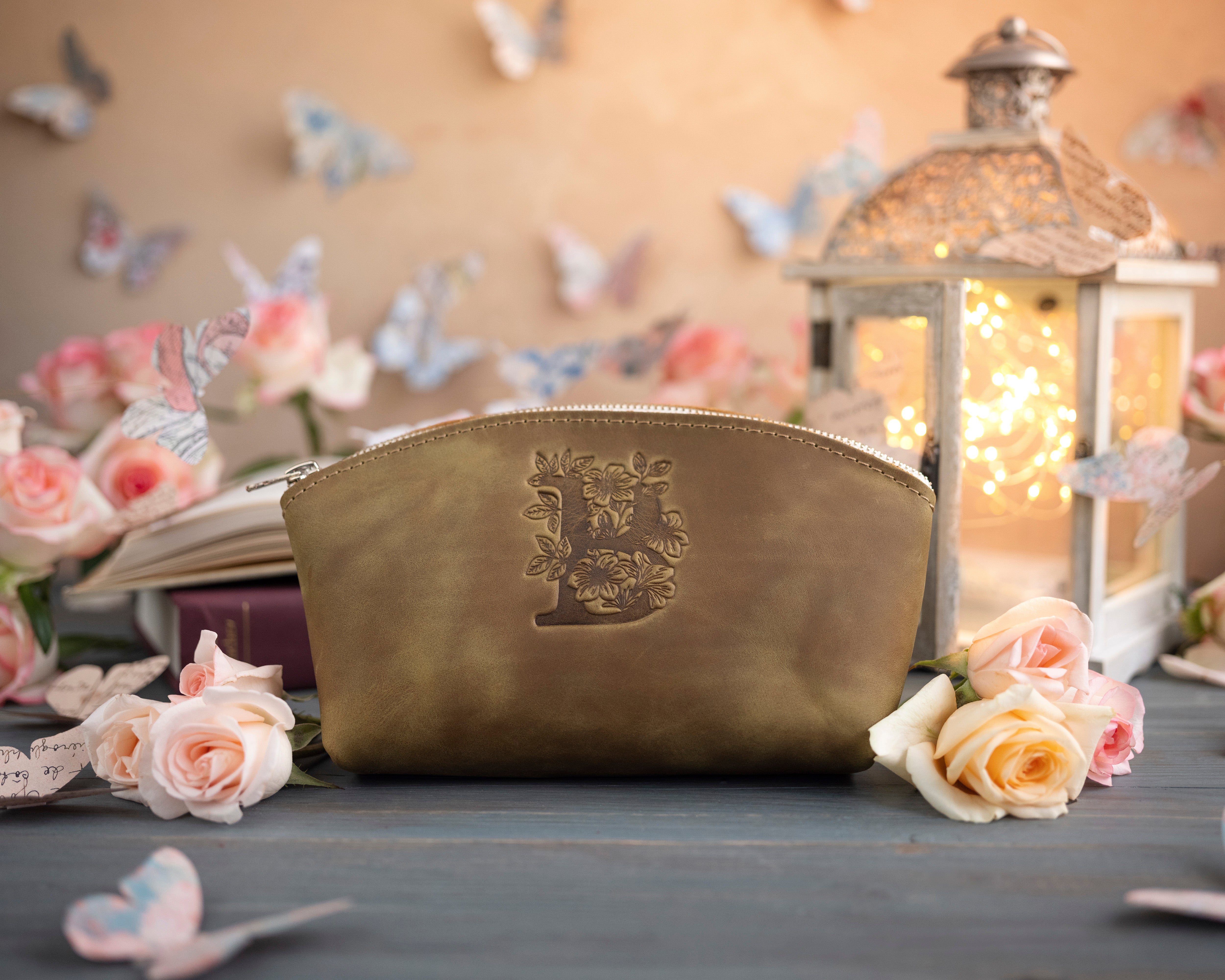 Initial makeup bag