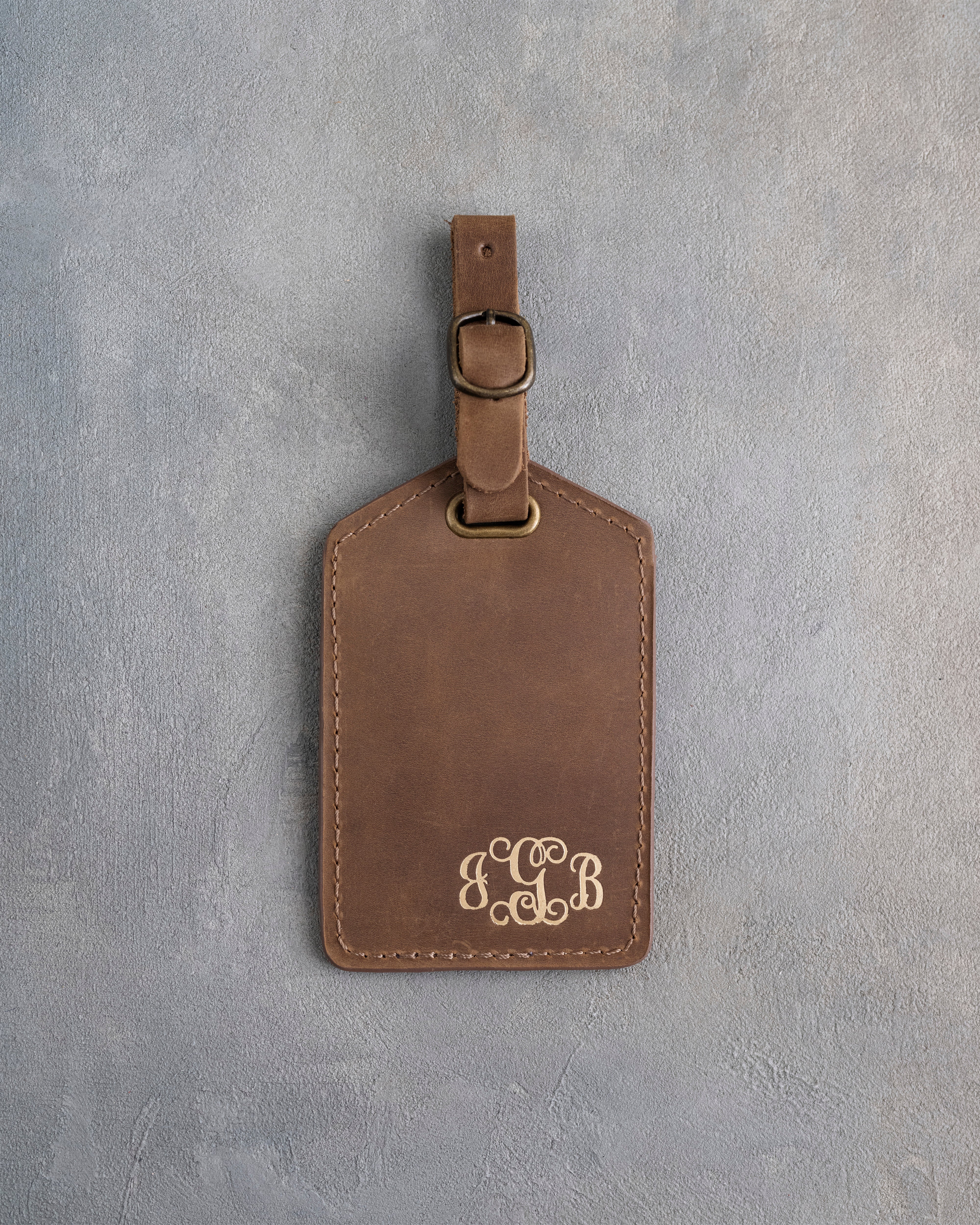 Vine Monogram Luggage Tag in Sicilian Brown Leather