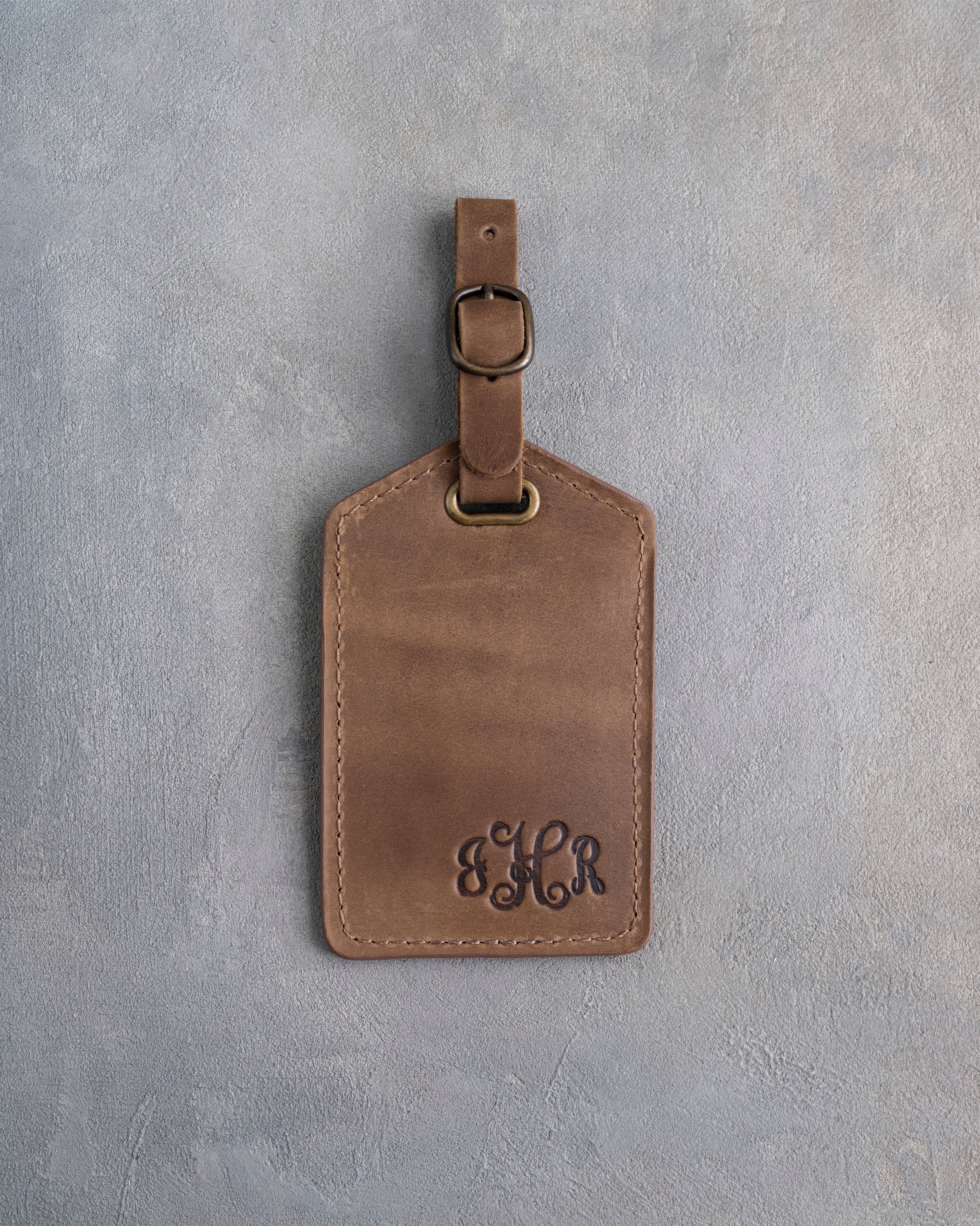 Vine Monogram Luggage Tag in Sicilian Brown Leather