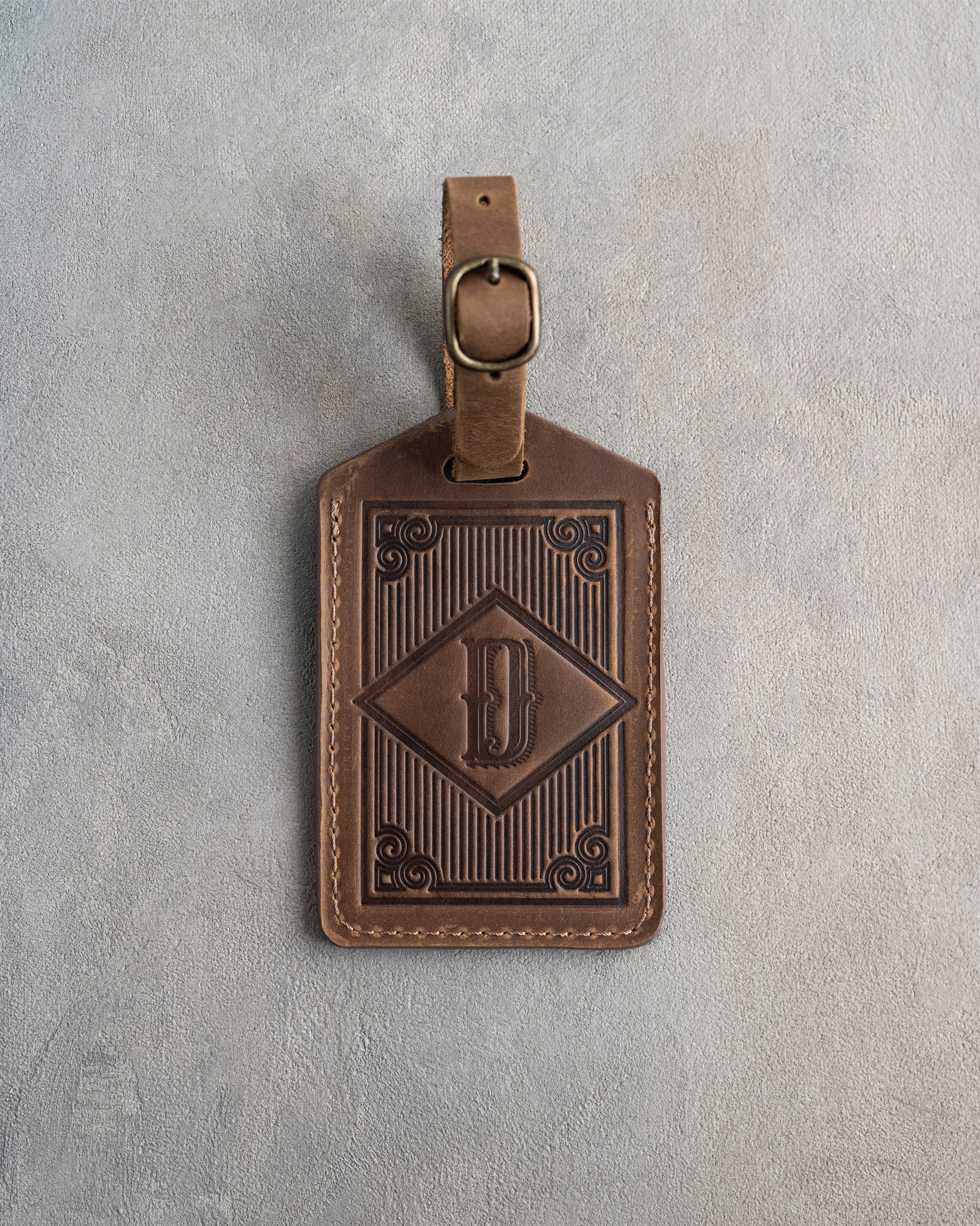 Classy Initial Luggage Tag in Sicilian Brown Leather