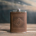 Initial Flask in Sicilian Brown Leather, handcrafted to order