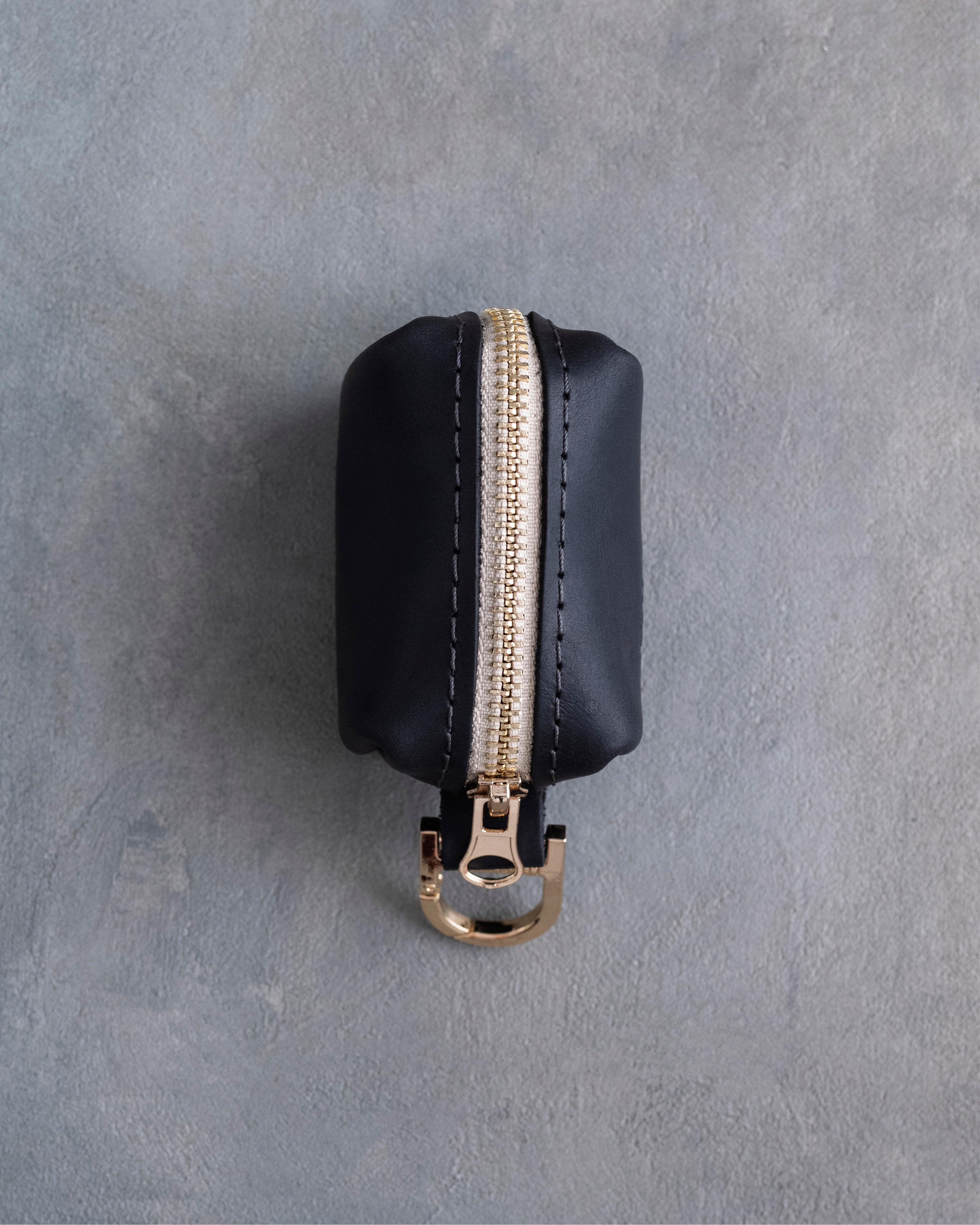 Black Leather Dog Poop Bag Holder