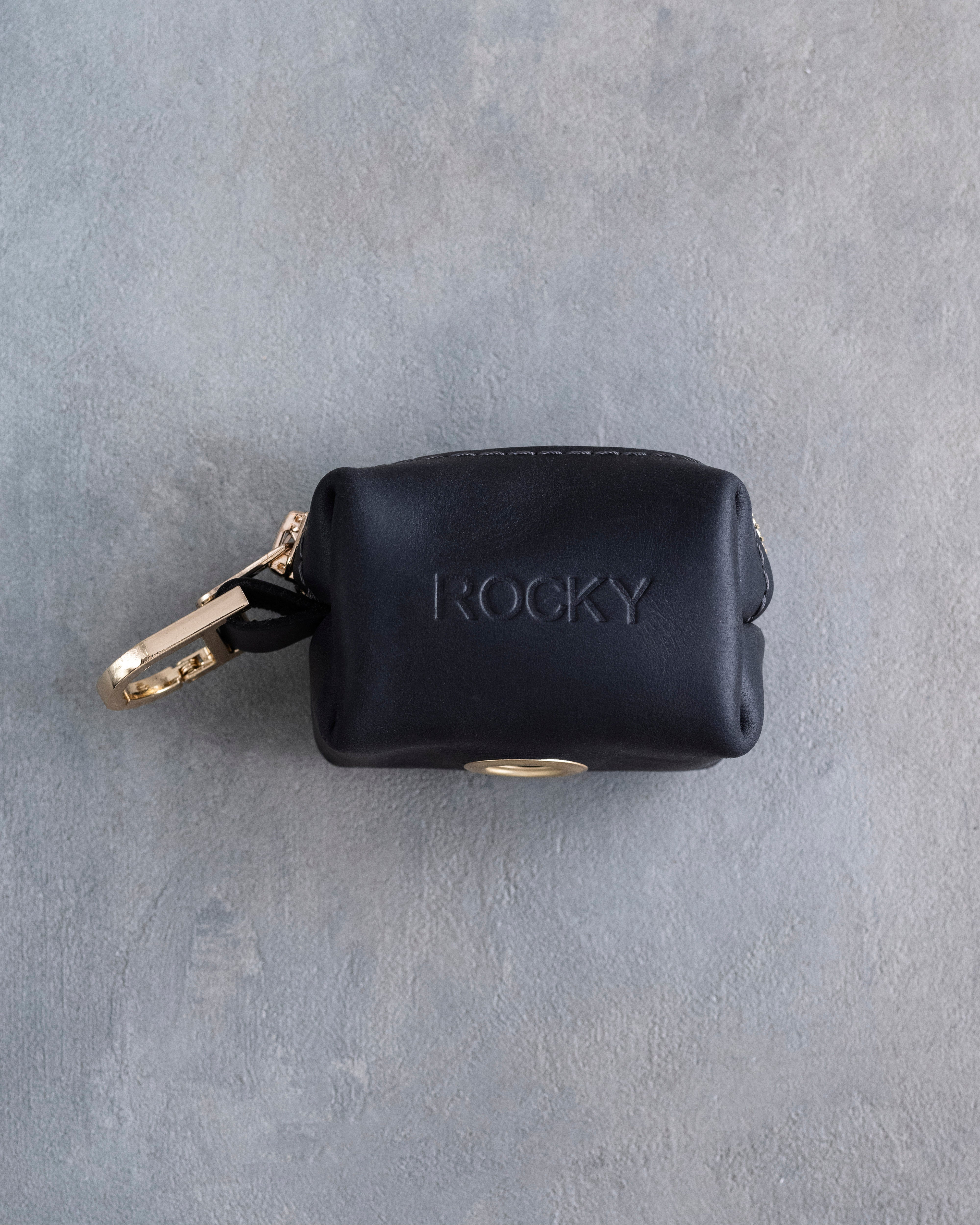 Black Leather Dog Poop Bag Holder