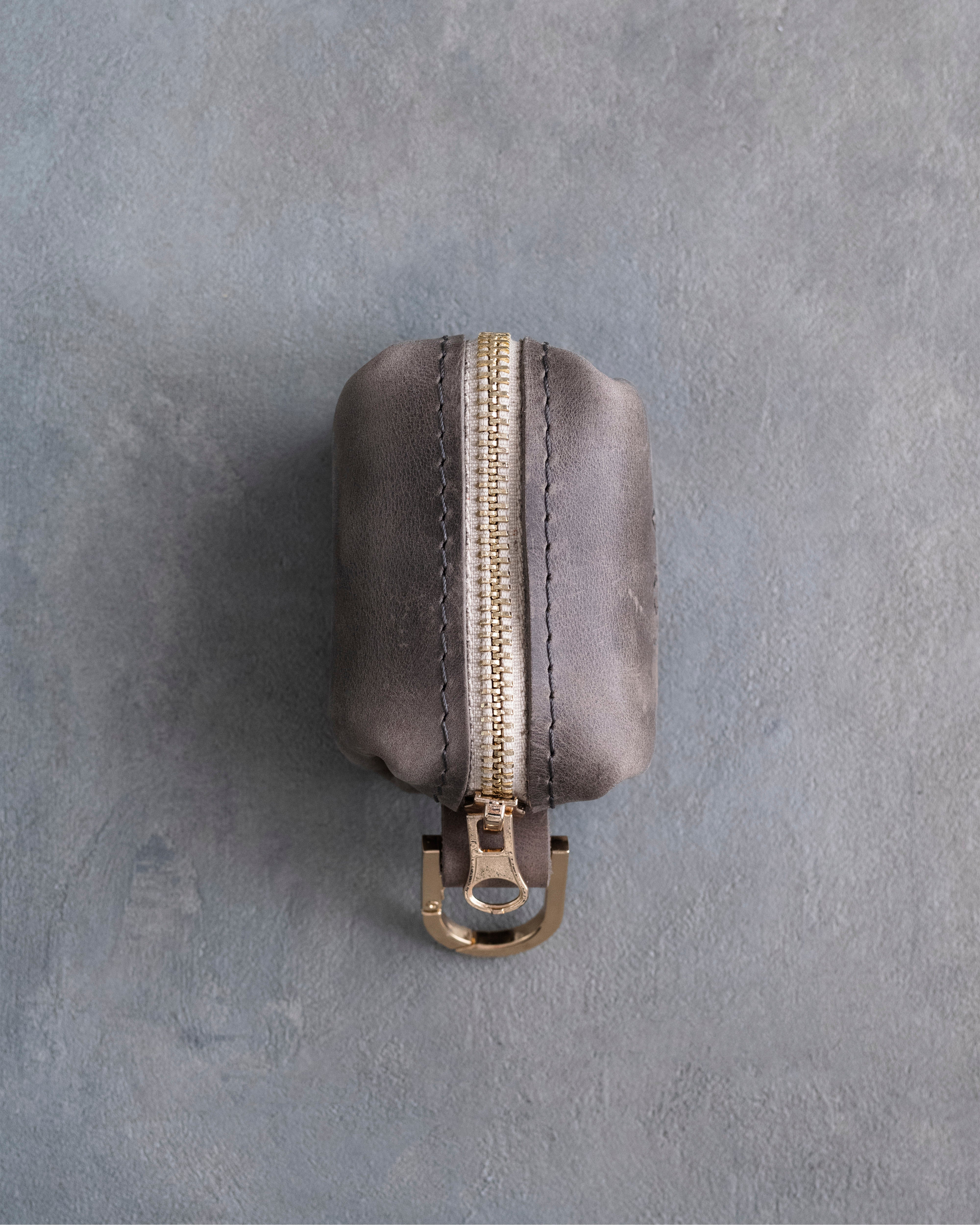 Country Gray Leather Dog Poop Bag Holder