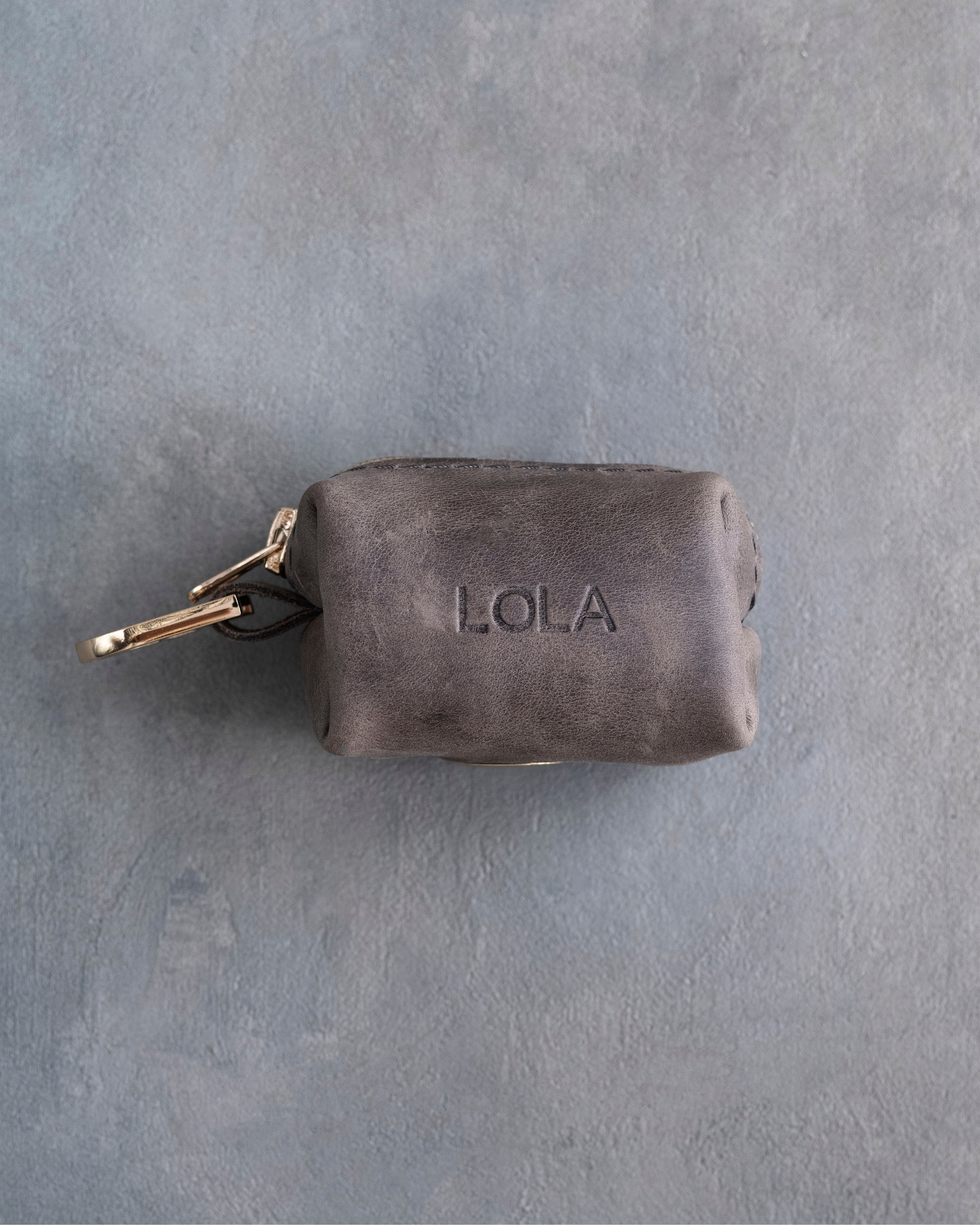 Country Gray Leather Dog Poop Bag Holder