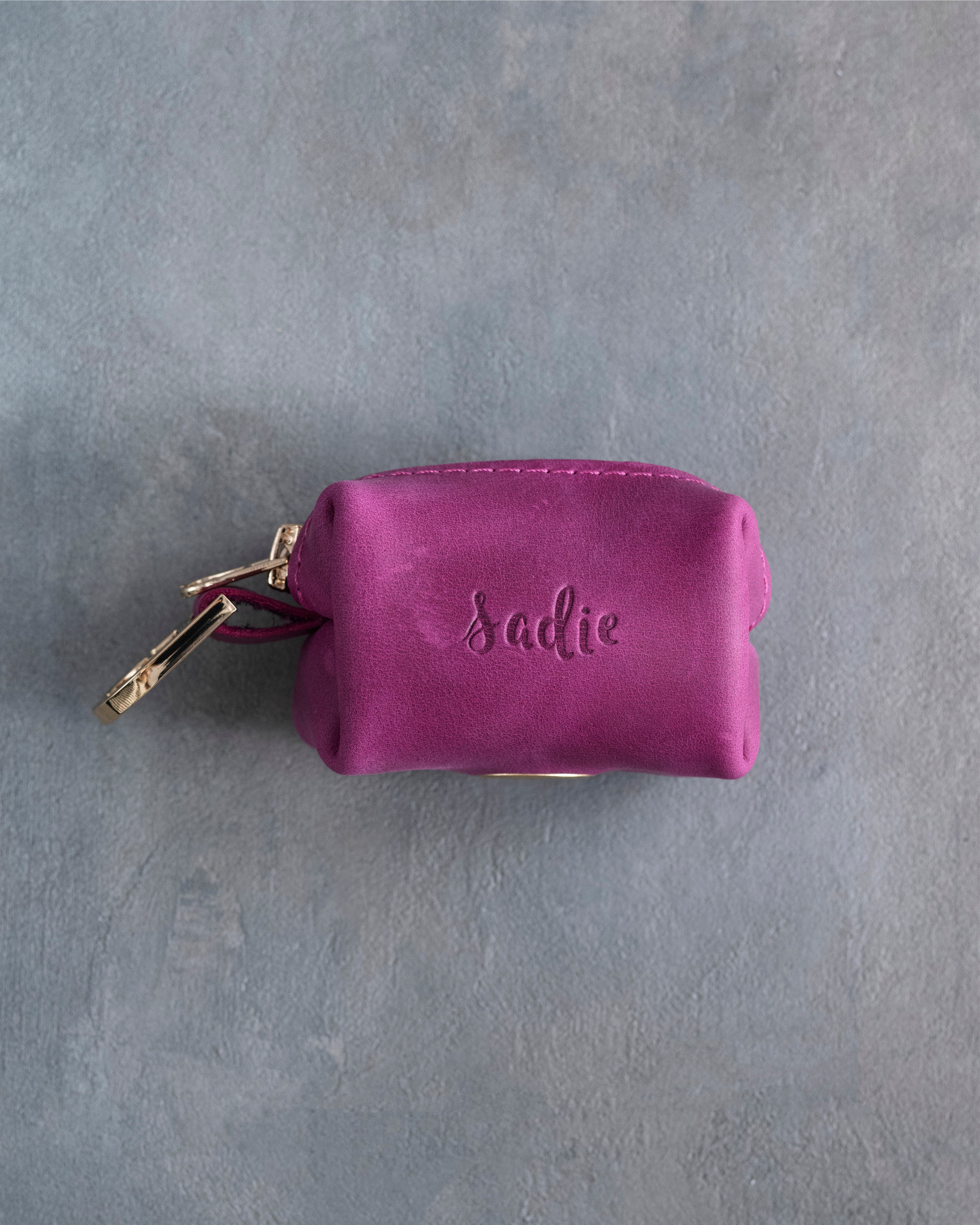 Fuchsia Leather Dog Poop Bag Holder